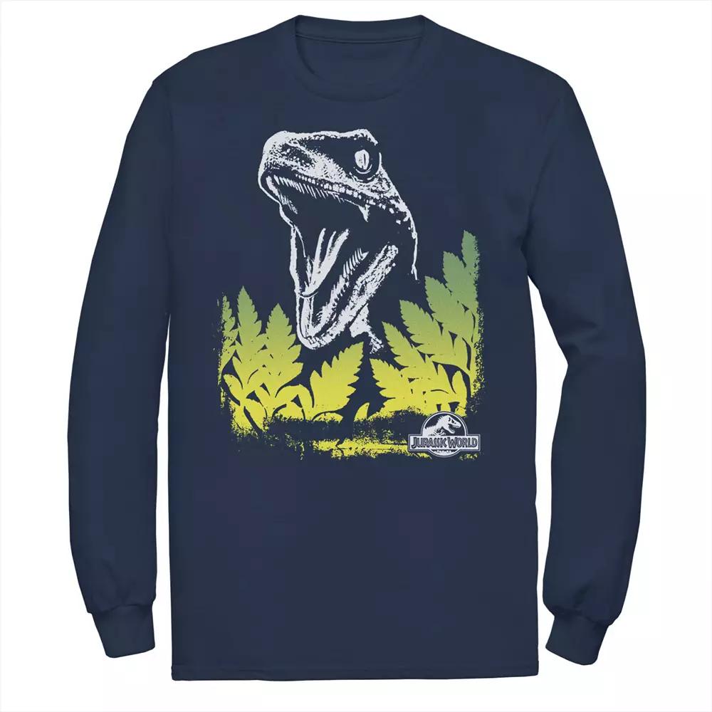 Men's Jurassic World Raptor Roaring Behind Bushes Long Sleeve Graphic Tee,  Product Image