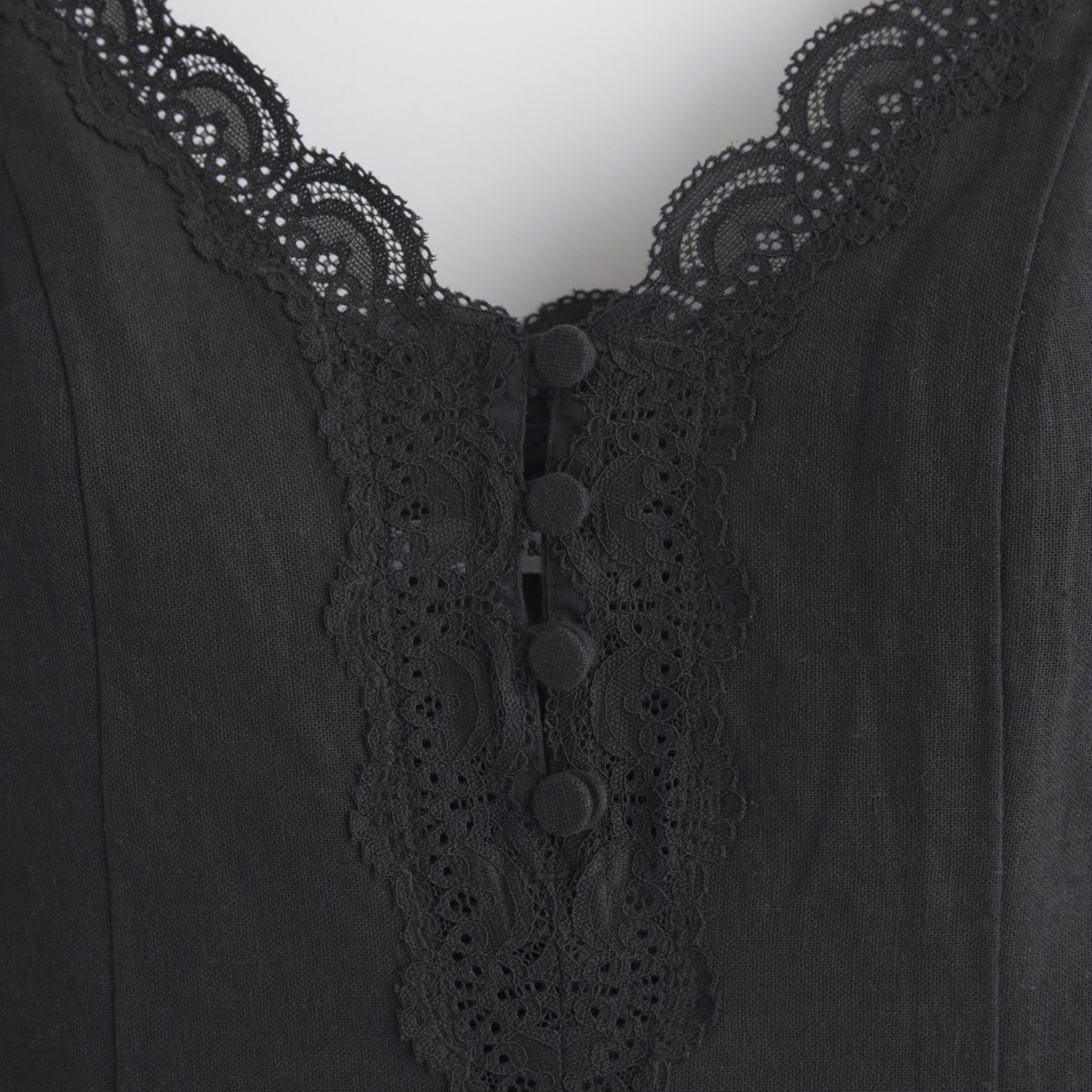 Lace-Trim Button-Front Mini Dress Product Image