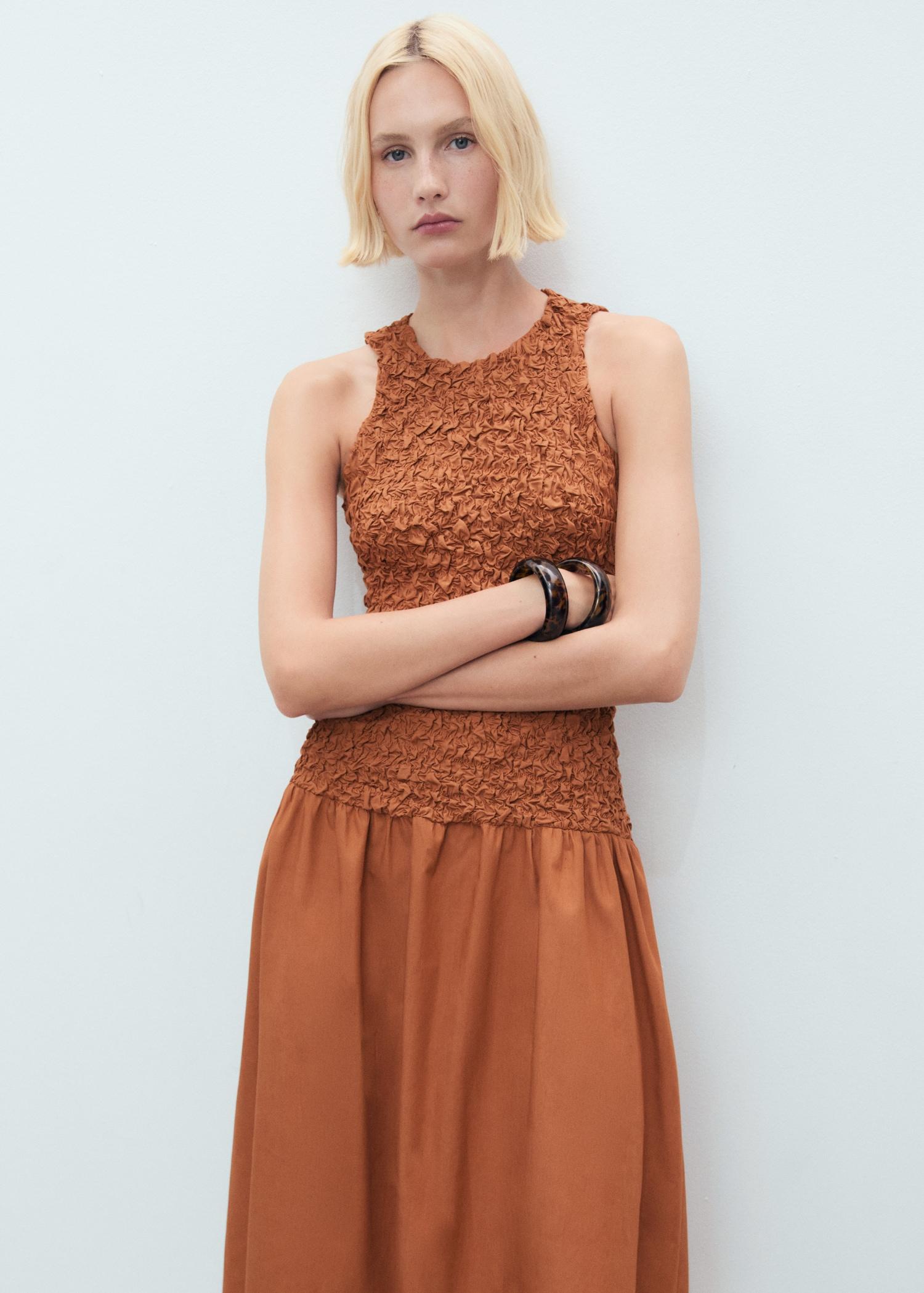 Combined open-back textured dress - Women | MANGO USA Product Image
