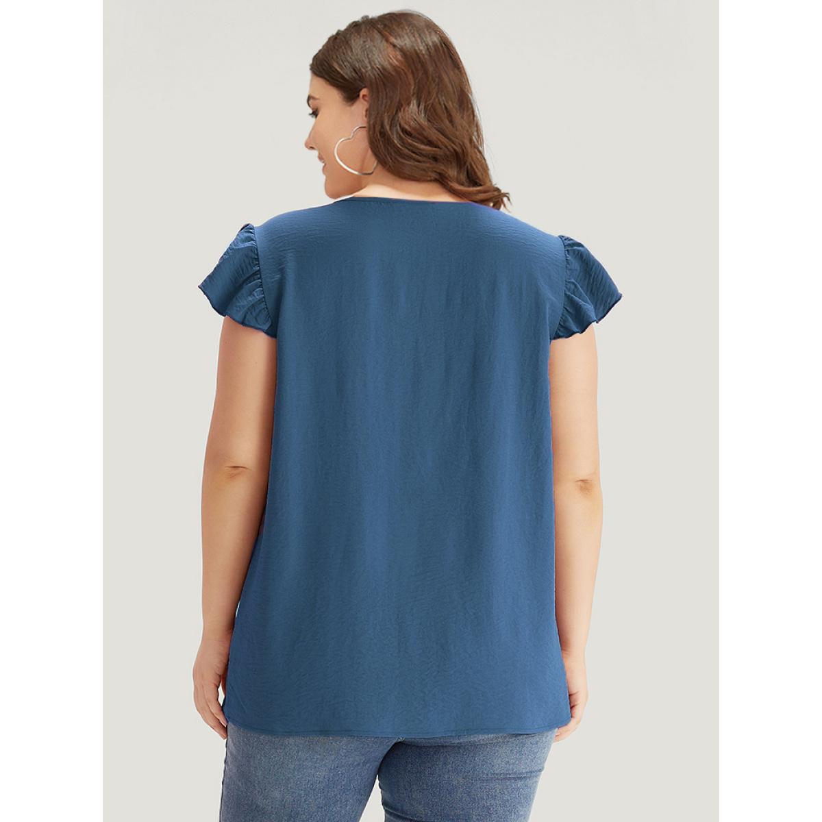 Plus Size Aegean Solid Gathered Flutter Trim Blouse Women Elegant Cap Sleeve Round Neck Dailywear Blouses BloomChic 28/5X Product Image