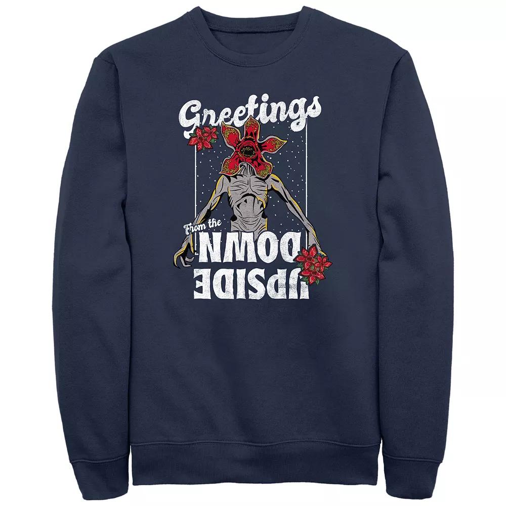 Men's Stranger Things Greetings From The Upside Down Graphic Fleece, Size: Large Tall, Blue Product Image