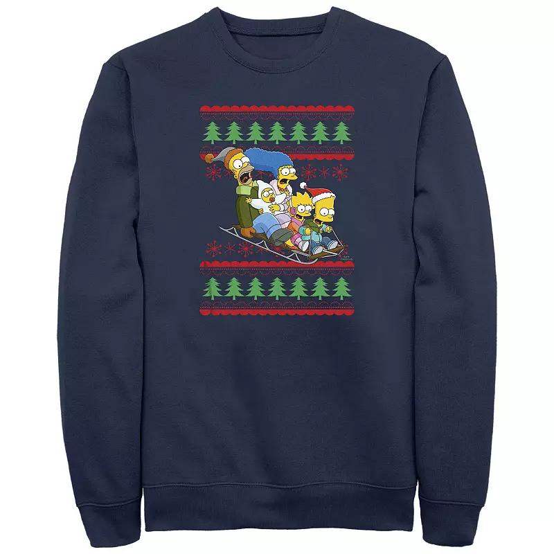 Big & Tall The Simpsons Family Sleigh Ride Sweater Graphic Fleece, Men's, Size: 3XL, Blue Product Image