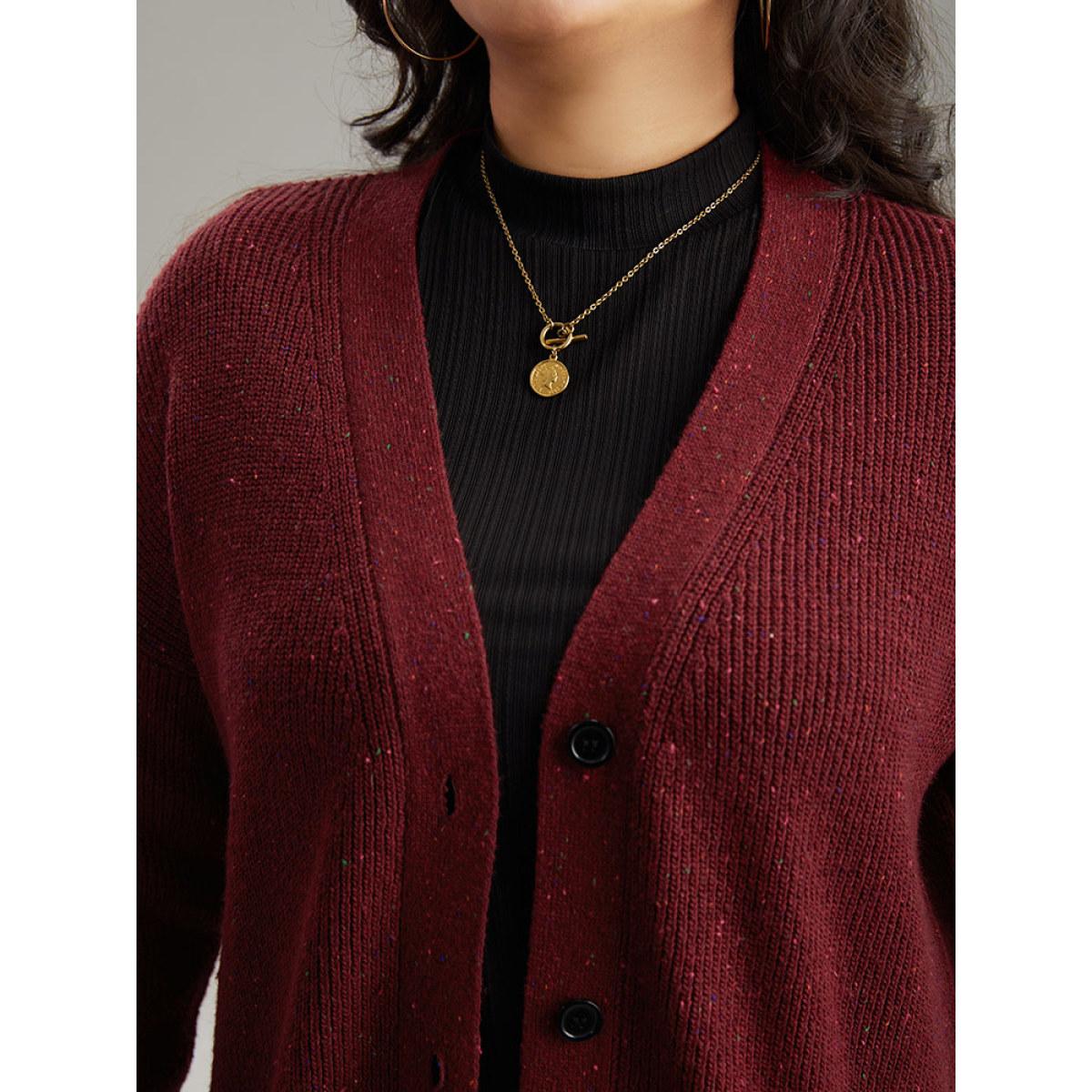 Plus Size Plisse Plain Button Fly Patched Pocket Cardigan Scarlet Women Casual Loose Long Sleeve Everyday Cardigans BloomChic 26/4X Product Image