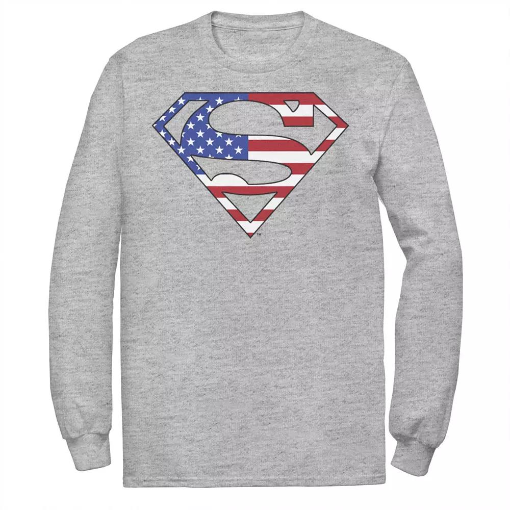 Men's DC Comics Superman American Flag Logo Fill Tee, Size: Large, Athletic Grey Product Image