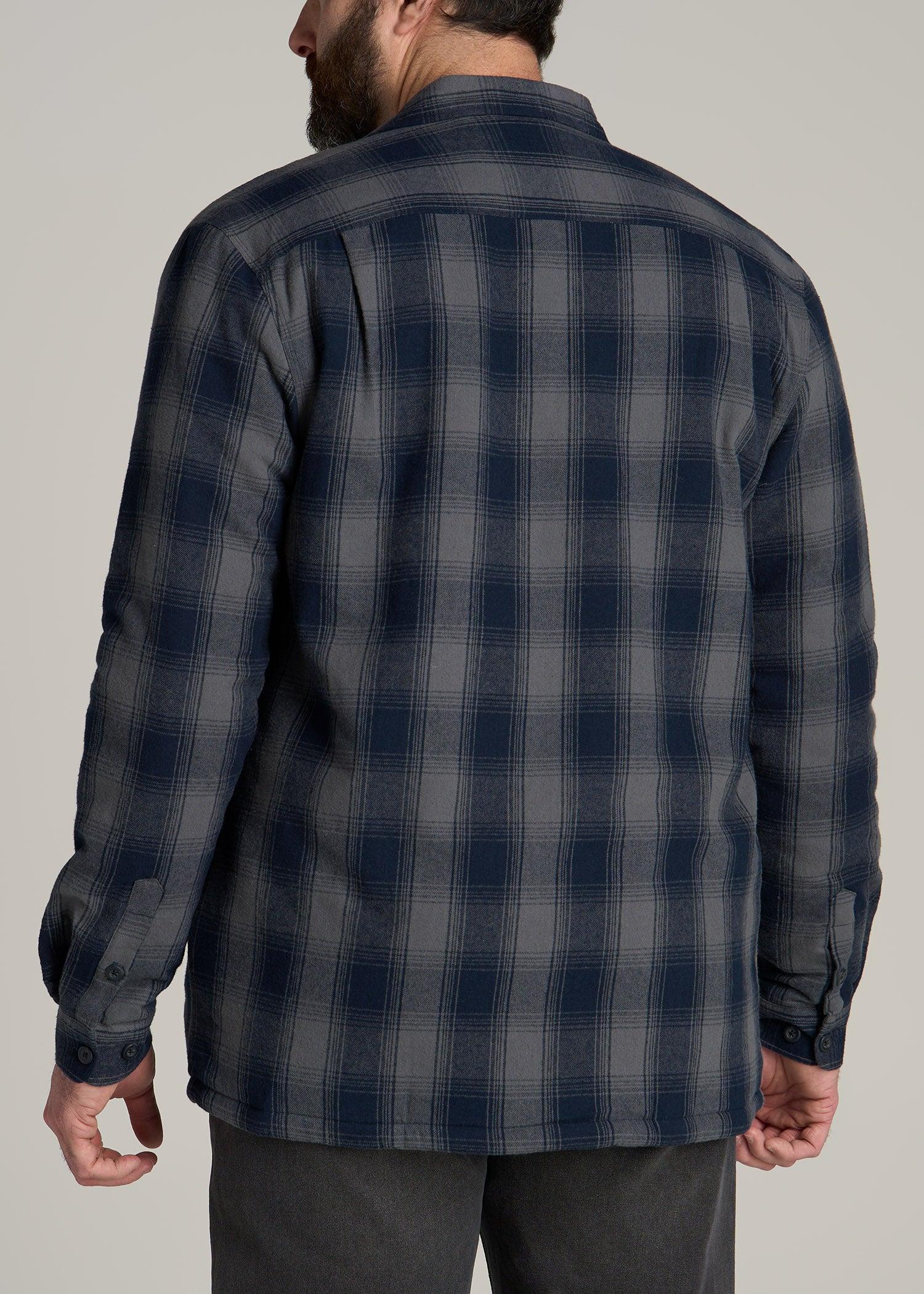 LJ&S Men's Tall Sherpa Lined Shirt Jacket in Midnight Navy & Medium Grey Plaid Product Image