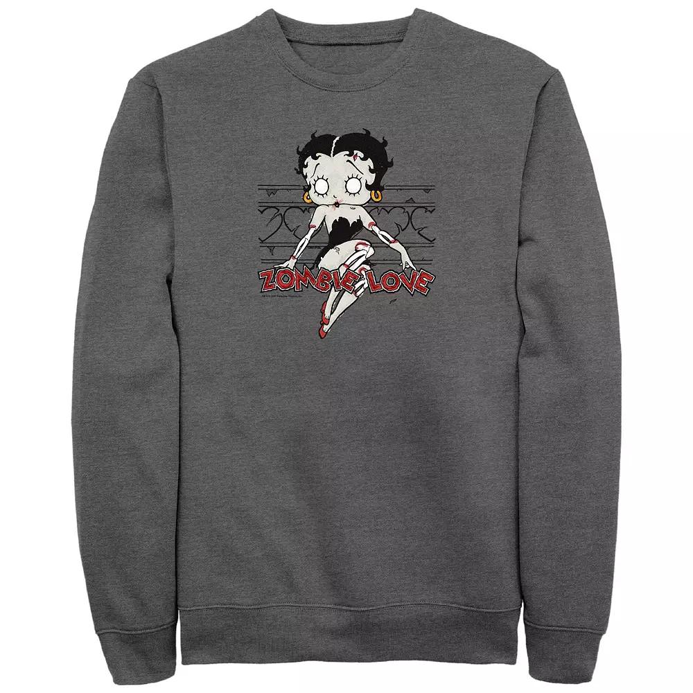 Men's Betty Boop Halloween Zombie Love Pose Fleece Sweatshirt, Size: XXL, Grey Heather Product Image