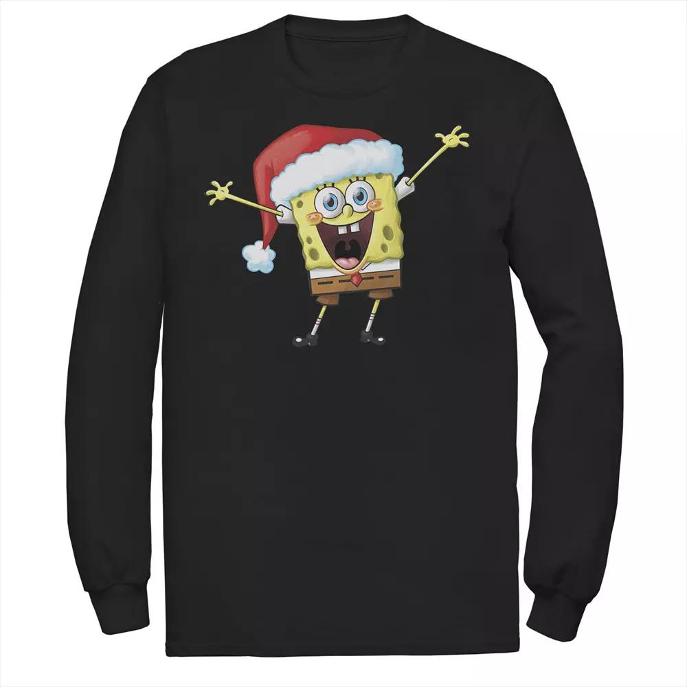 Men's Spongebob Squarepants One Happy Sponge Holiday Long Sleeve Tee,  Product Image