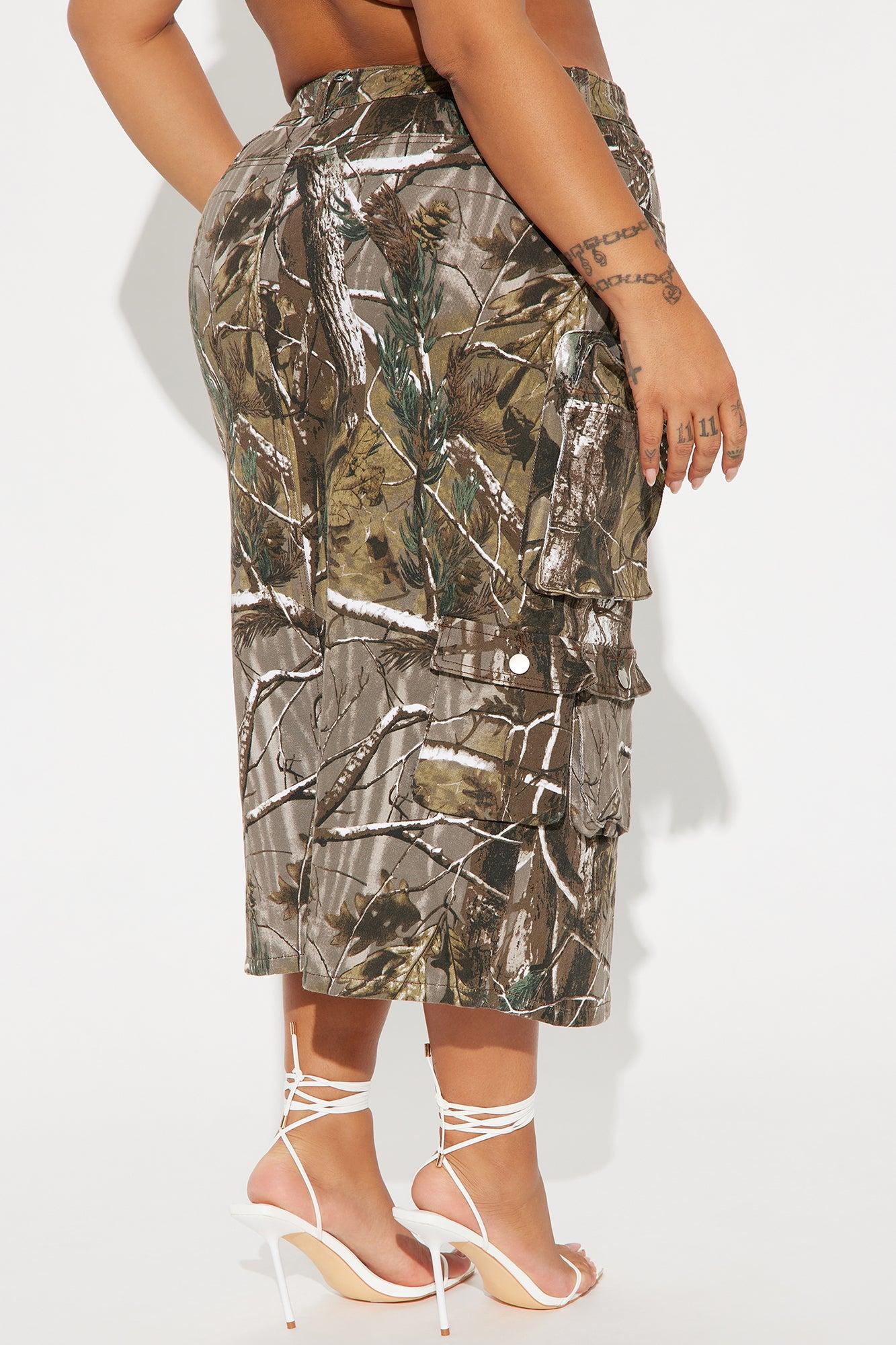 Somewhere Out There Tree Camo Midi Skirt - Olive/combo Product Image
