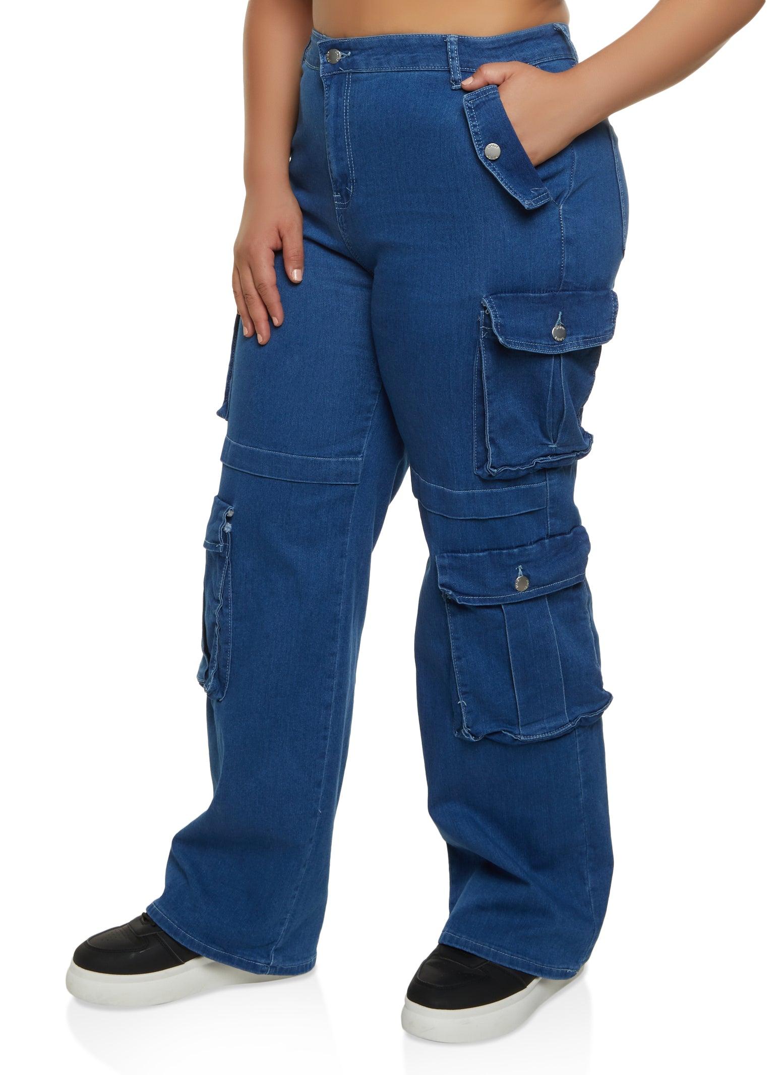 Womens Plus Size High Waist Wide Leg Cargo Jeans Product Image