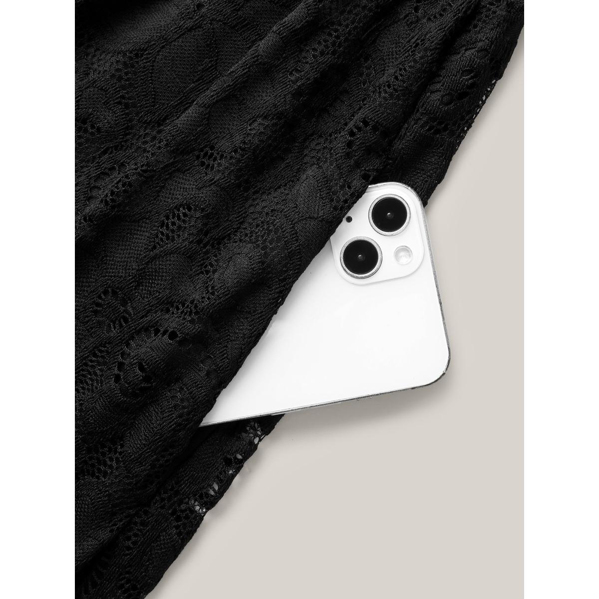 Plus Size Textured Lace Sleeveless Pockets Midi Dress Black Women Romantic Round Neck Sleeveless Curvy BloomChic 18-20/2X Product Image