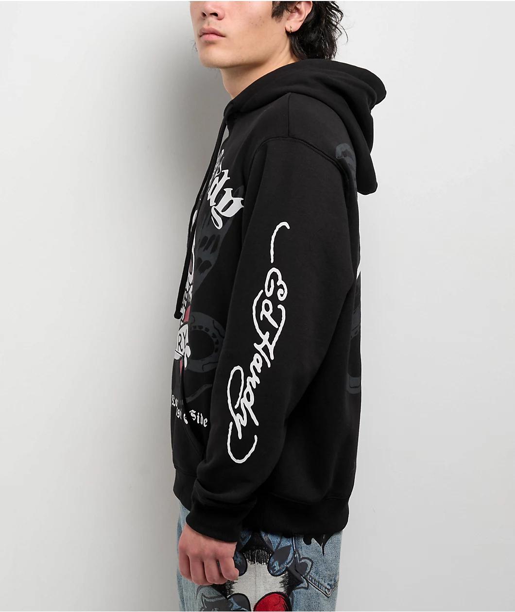 Ed Hardy Death Or Glory Skull Black Hoodie Product Image