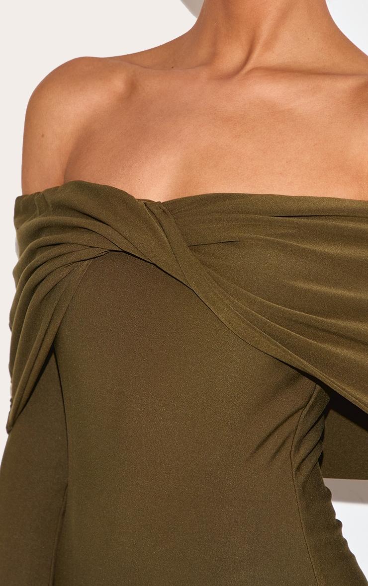 Khaki Soft Touch Twist Detail Bardot Bodycon Dress Product Image