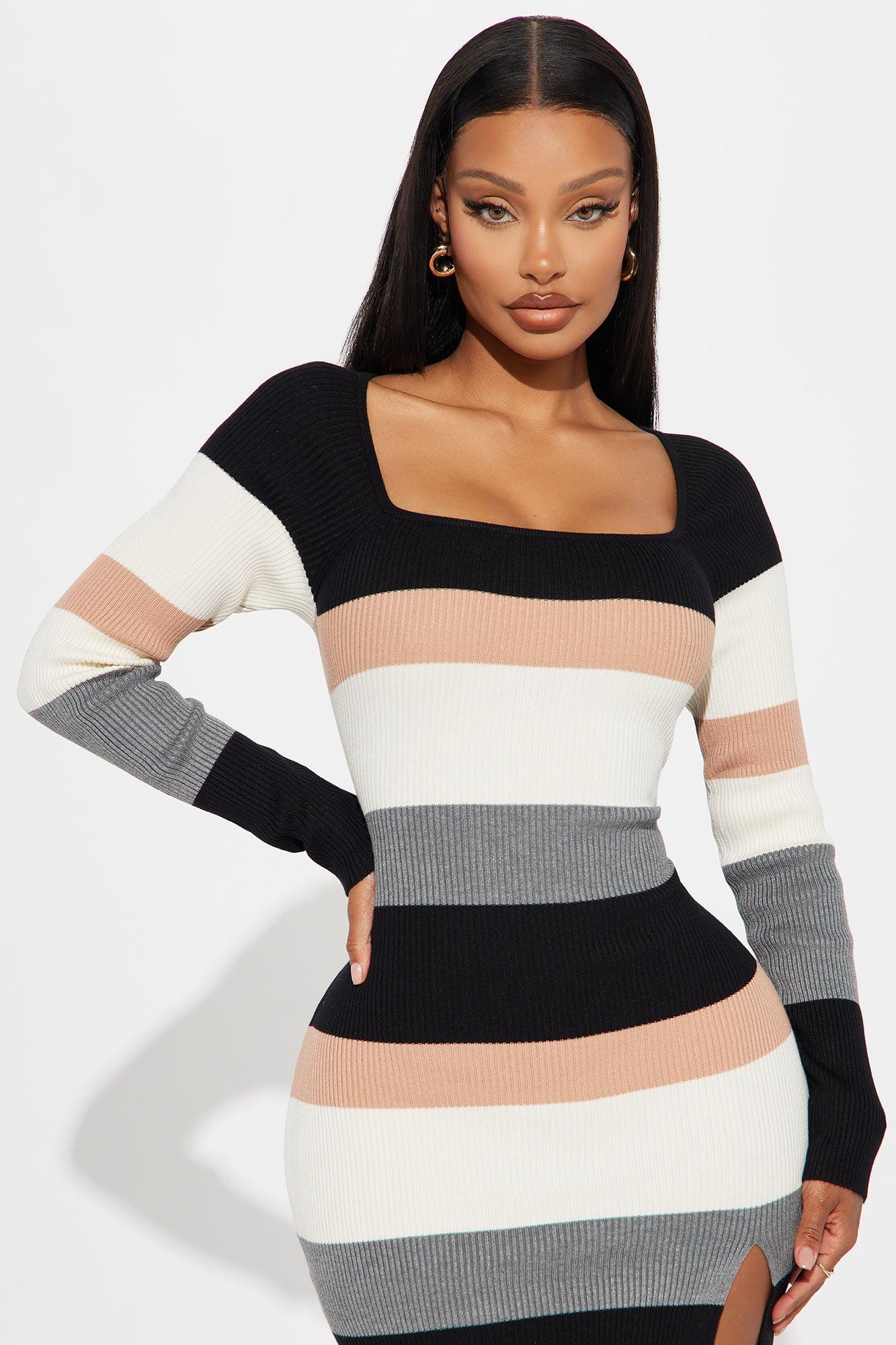 Willow in the Wind Striped Midi Dress - Black/combo Product Image