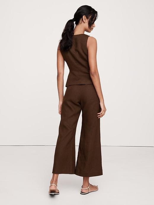 Mid-Rise Kick-Flare Lace-Trim Linen Ankle Pant Product Image