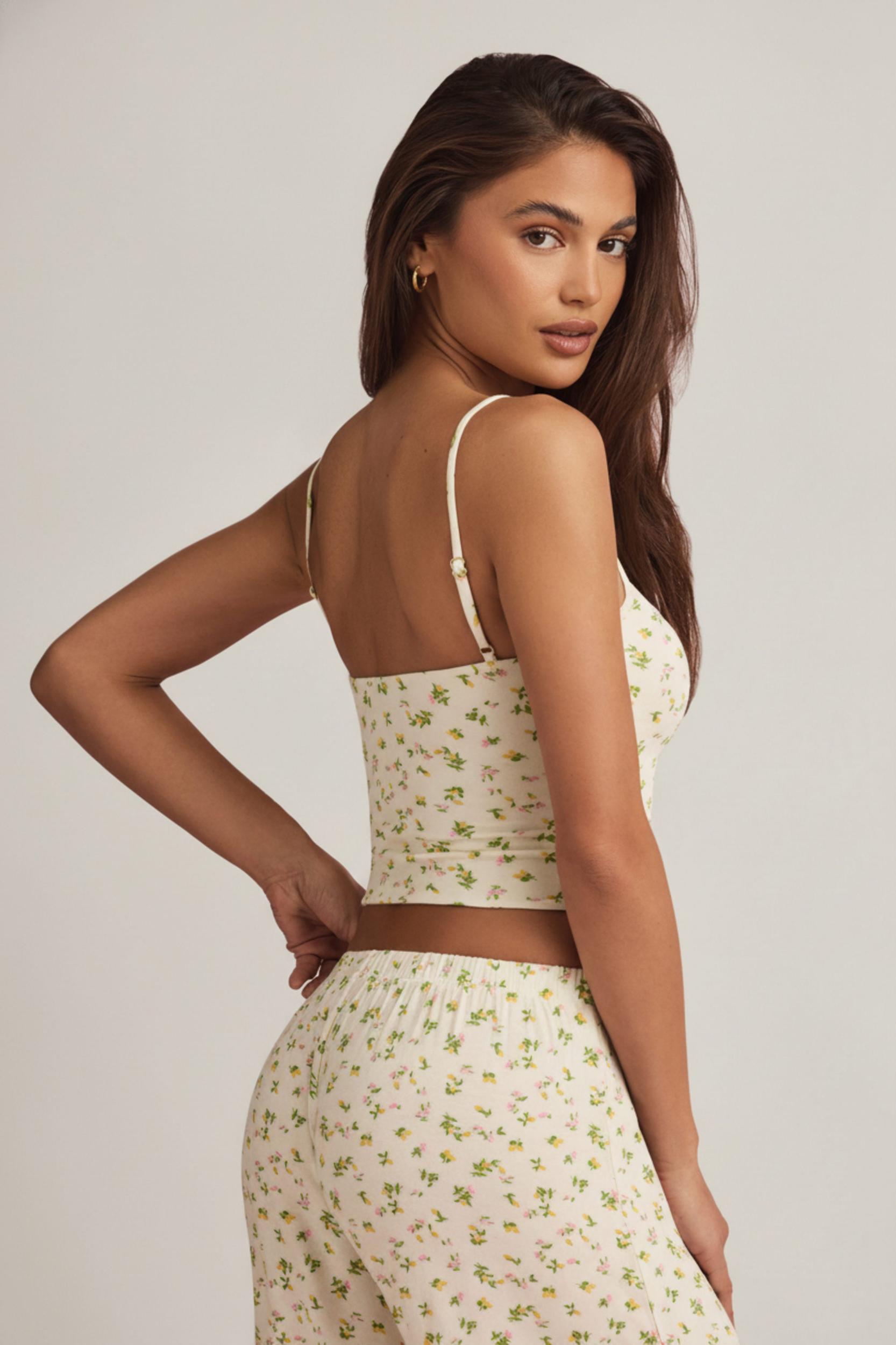 Modal Ruffle-Trim Pyjama Shorts in Lemon Print Product Image