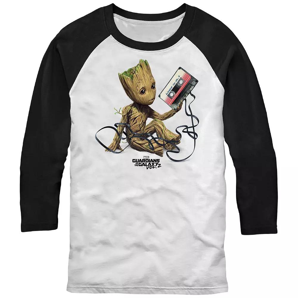 Men's Marvel Guardians Of The Galaxy Vol. 2 Groot Tape Raglan Graphic Tee, Size: Large, White Black Product Image