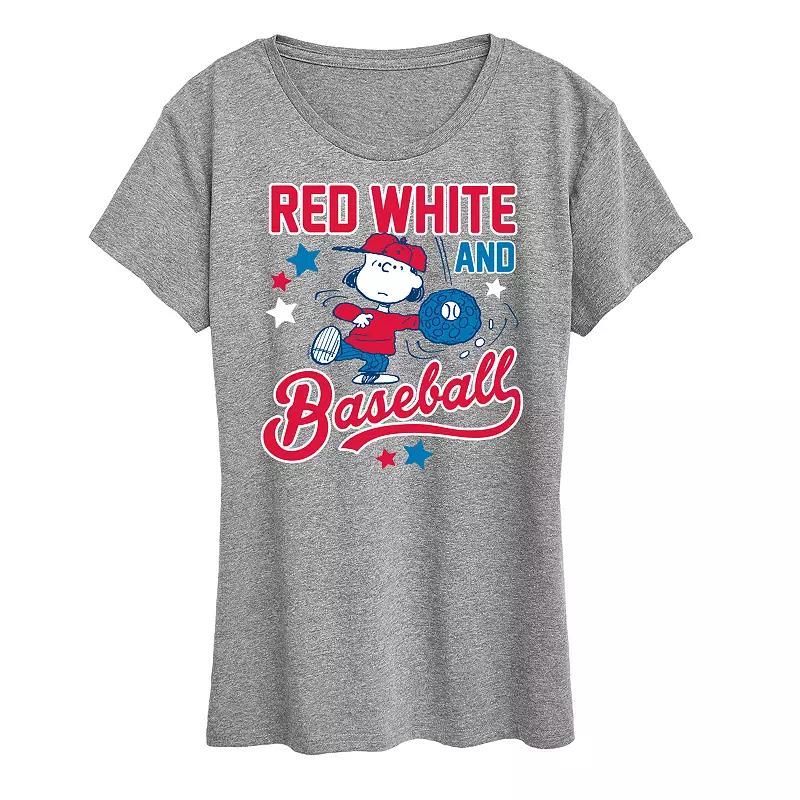 Womens Peanuts Lucy Red White Baseball Graphic Tee Grey Gray Product Image