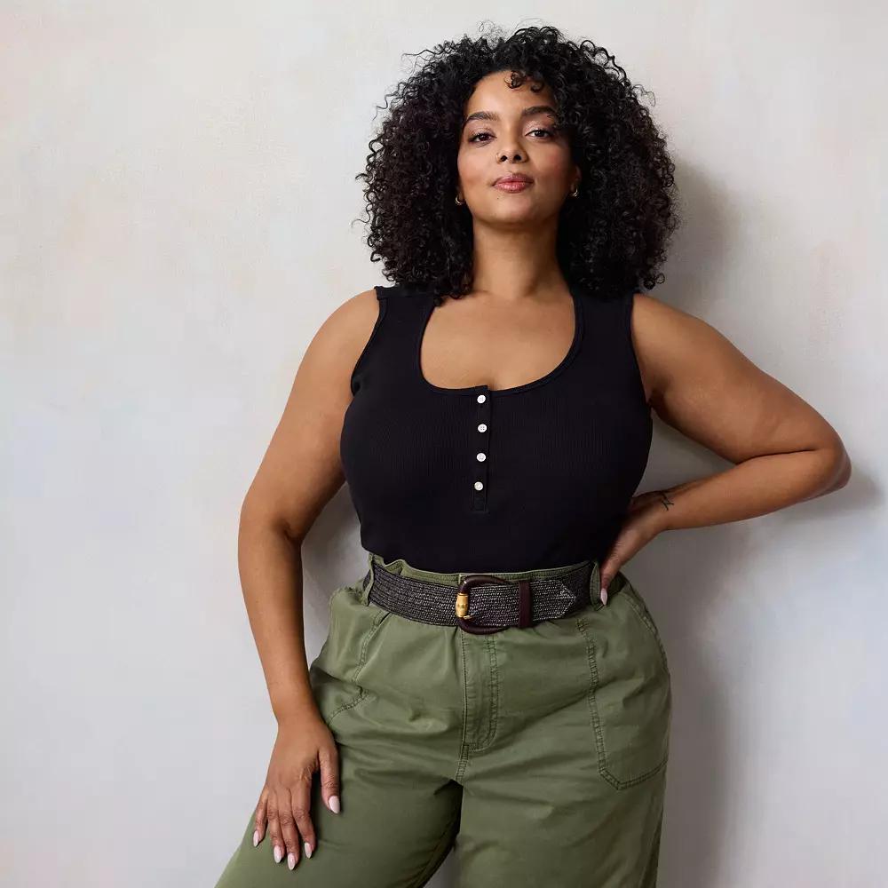 Plus Size LC Lauren Conrad Henley Tank Top, Women's, Size: 0X, Grey White Product Image