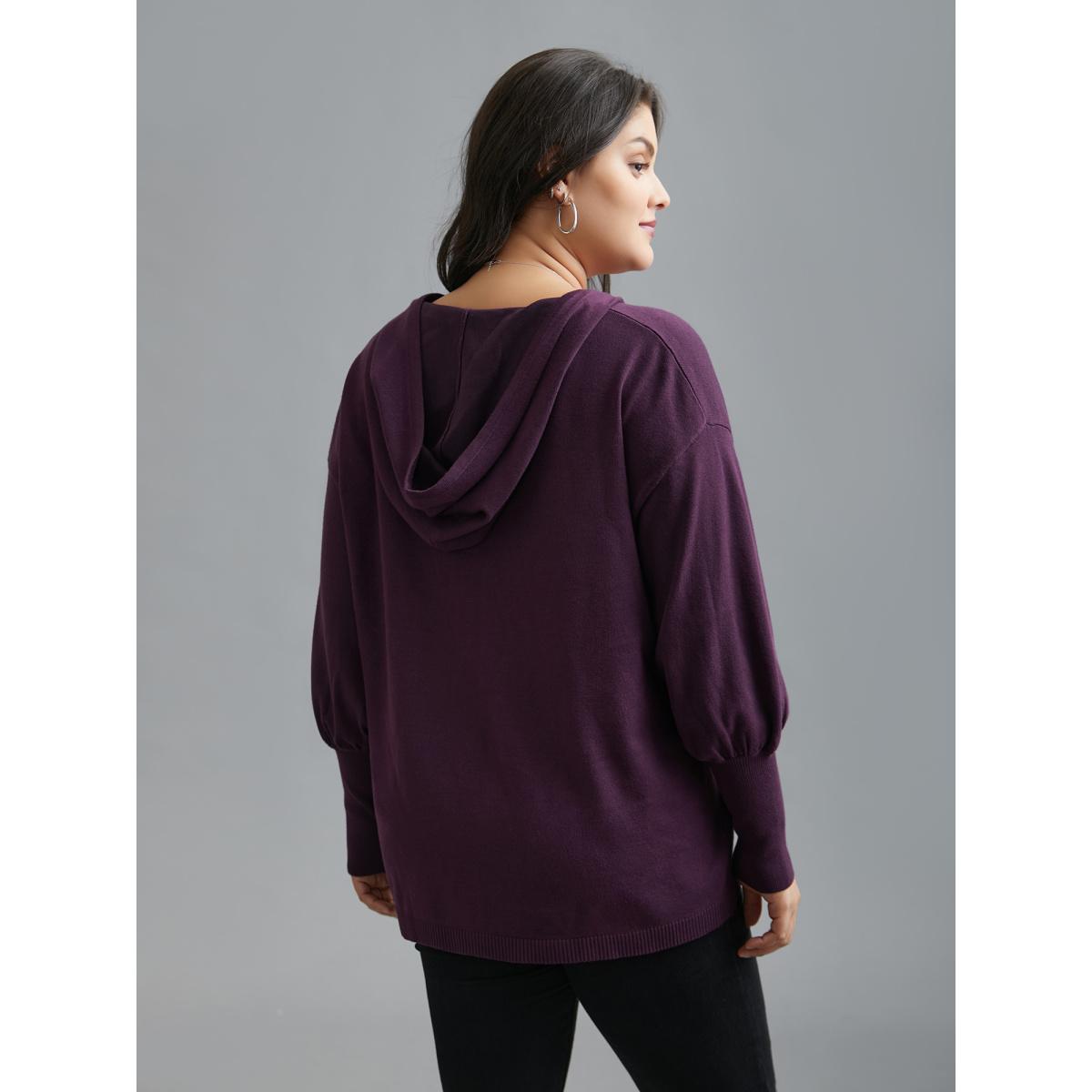 Plus Size Drop Shoulder Slim-Fit Hooded Pullover Eggplant Women Casual Loose Long Sleeve Hooded Everyday Pullovers BloomChic 12/L Product Image