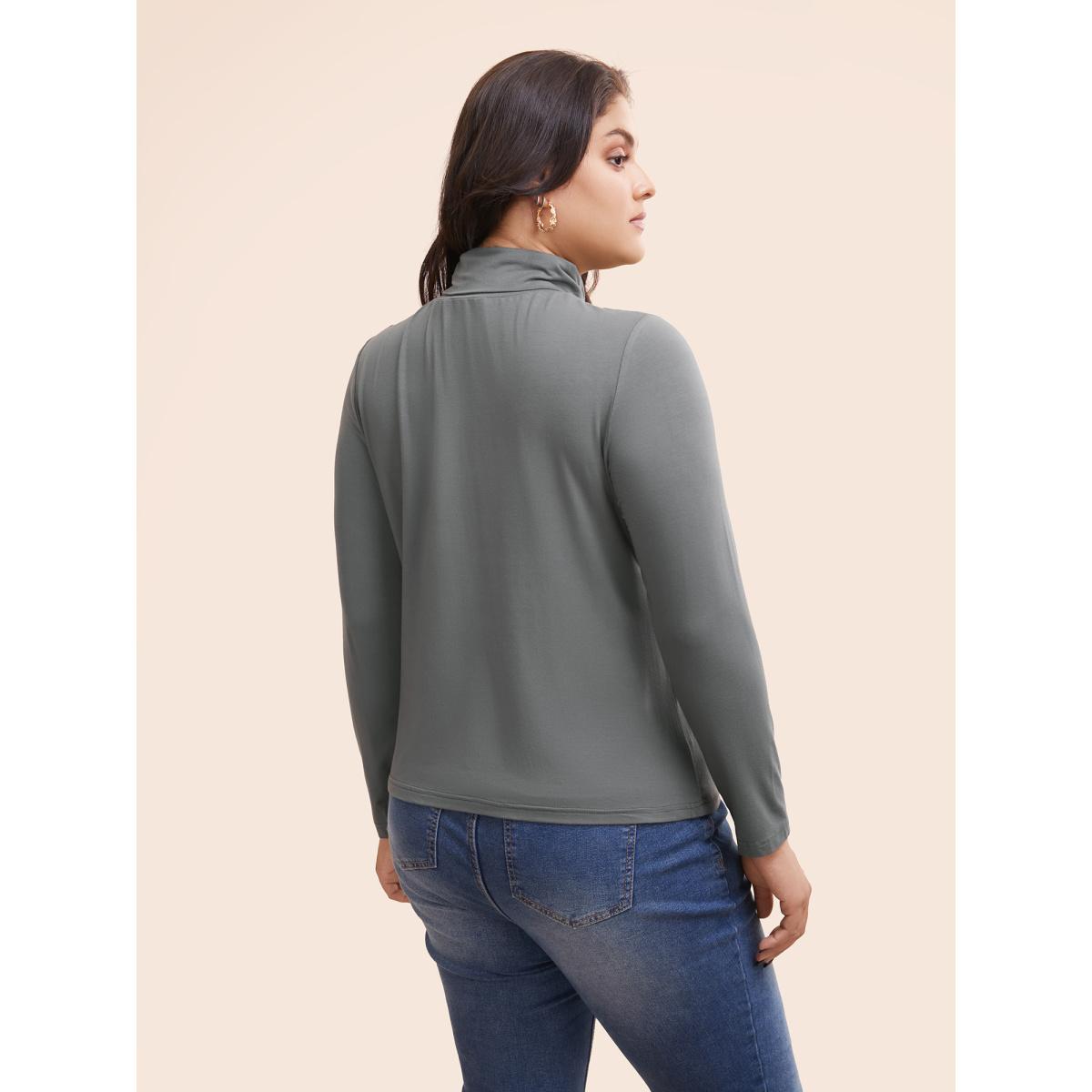 Plus Size Mock Neck High Stretch Basic T-shirt DimGray Women Elegant Non Ruffled collar Skinny Everyday T-shirts BloomChic 18-20/2X Product Image