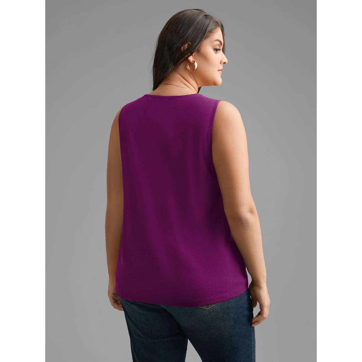 Plus Size Solid V Neck Laser Cut Tank Top Women Plum Timeless Non V-neck Elegant Tank Tops Camis BloomChic 12/L Product Image
