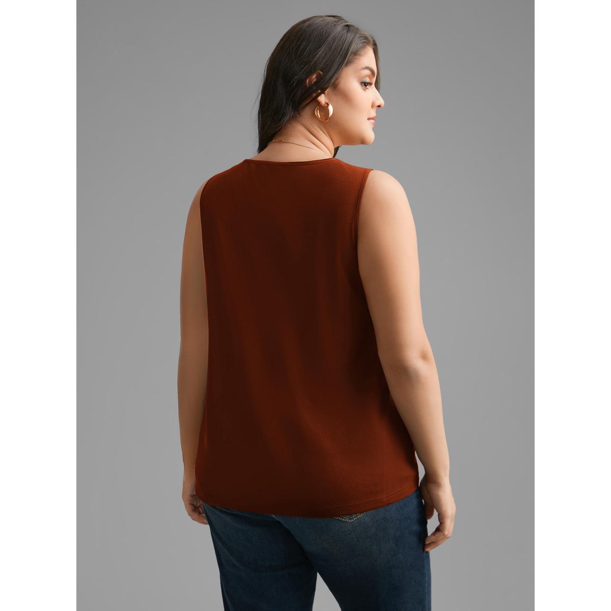 Plus Size Solid V Neck Laser Cut Tank Top Women Browncoffeecolor Elegant Non V-neck Everyday Tank Tops Camis BloomChic 22-24/3X Product Image