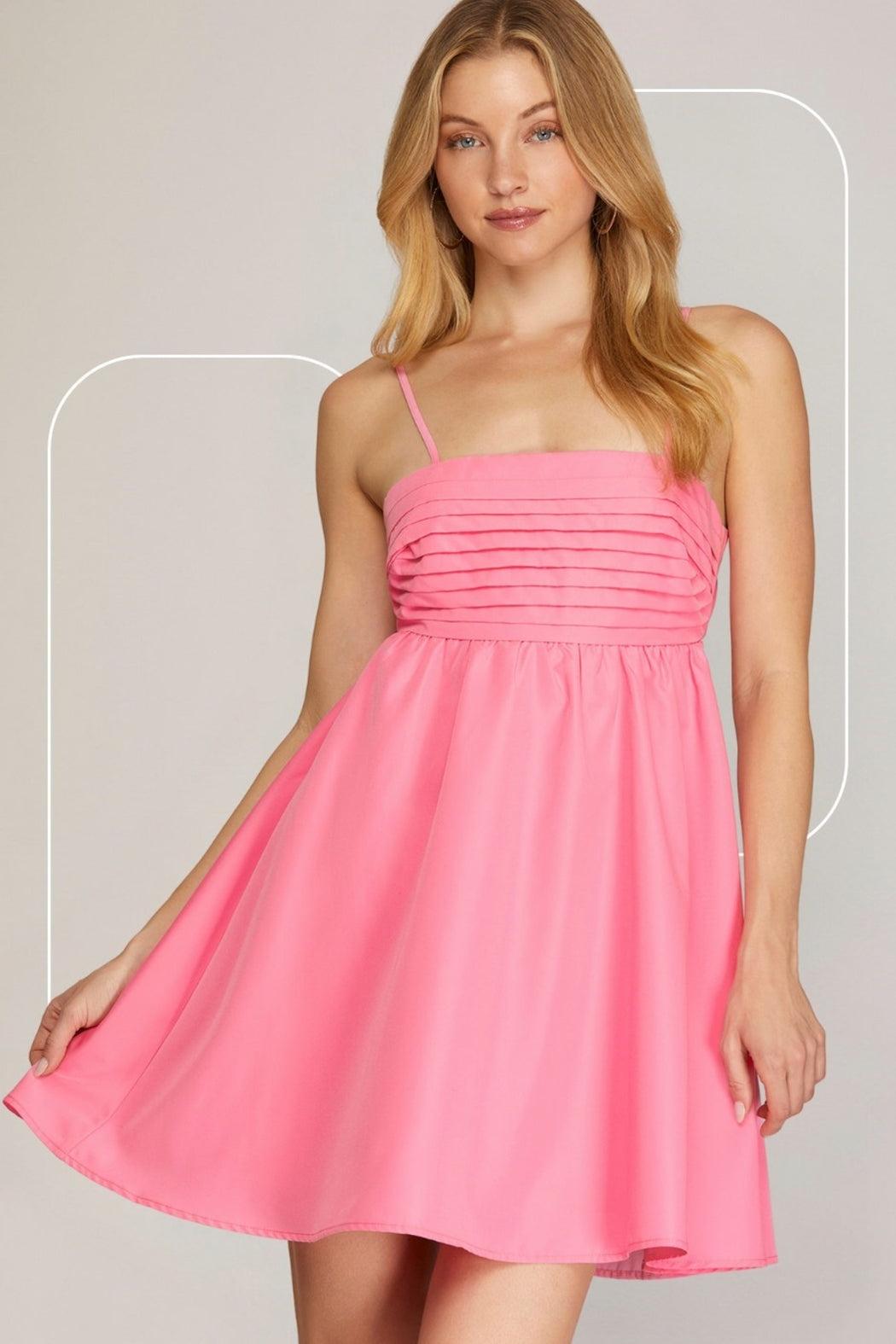 Pleated Woven Dress with Back Tie Detail Product Image