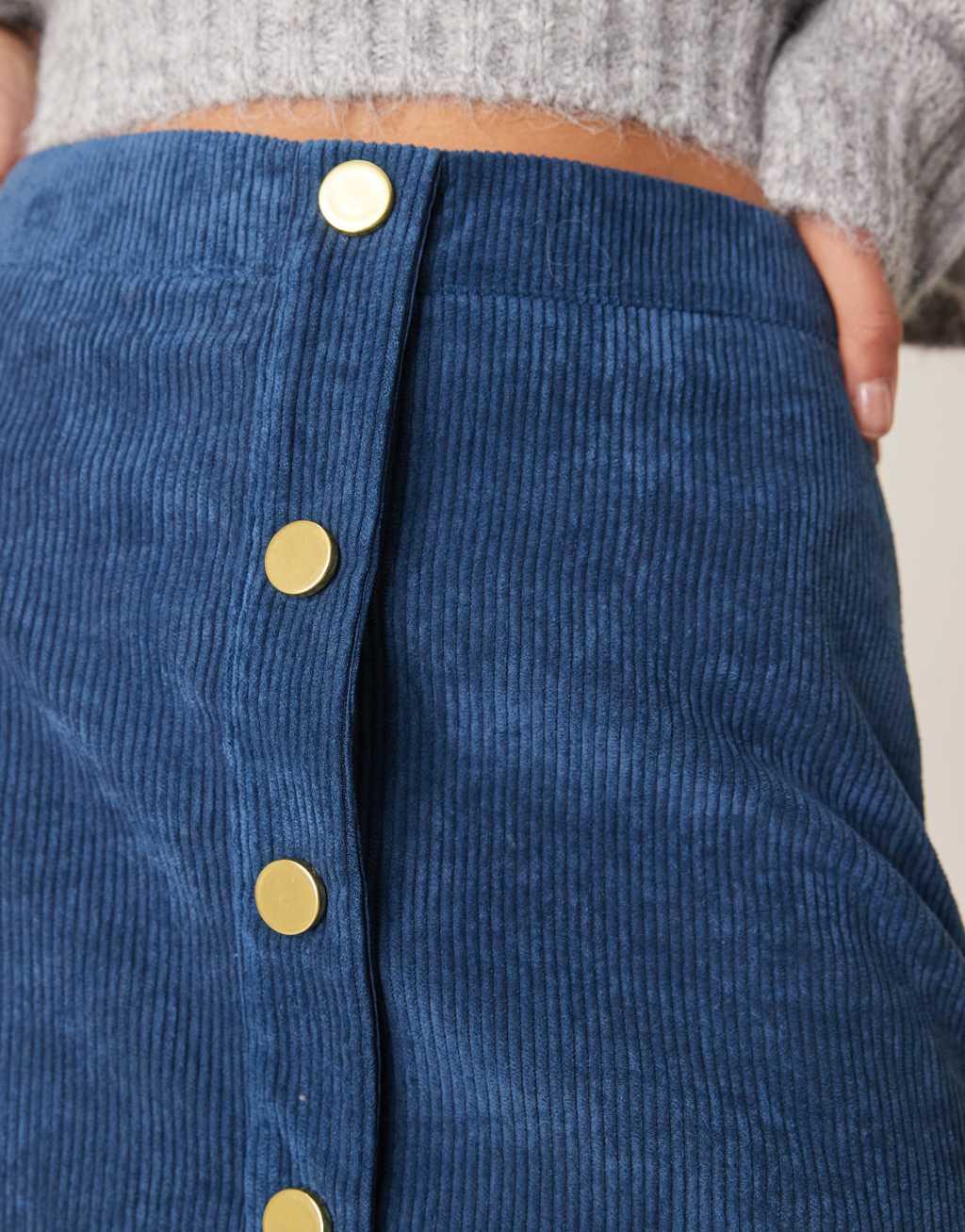 ASOS DESIGN button front cord skort in navy Product Image