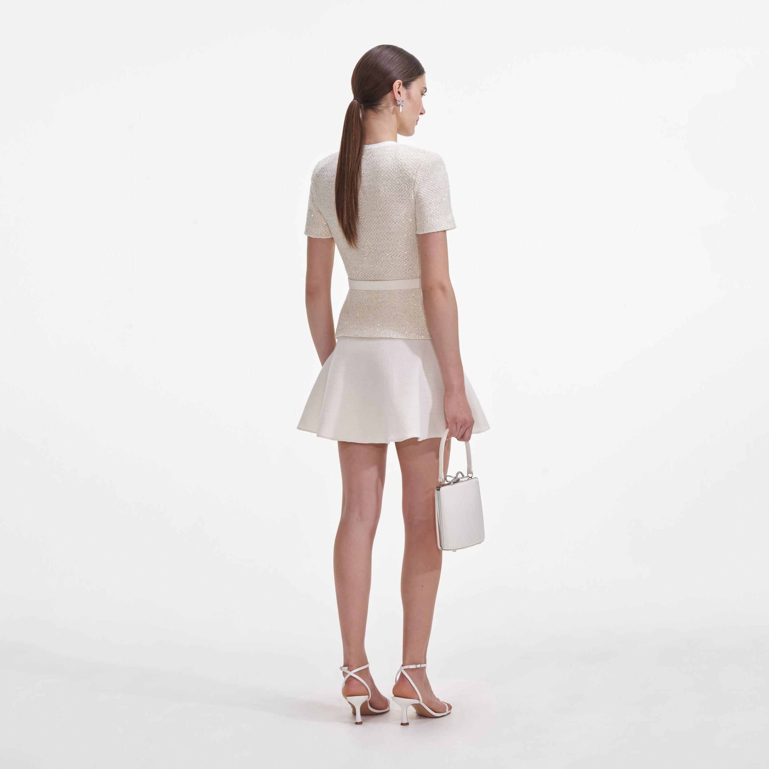 Cream Sequin Knit Mini Dress Product Image