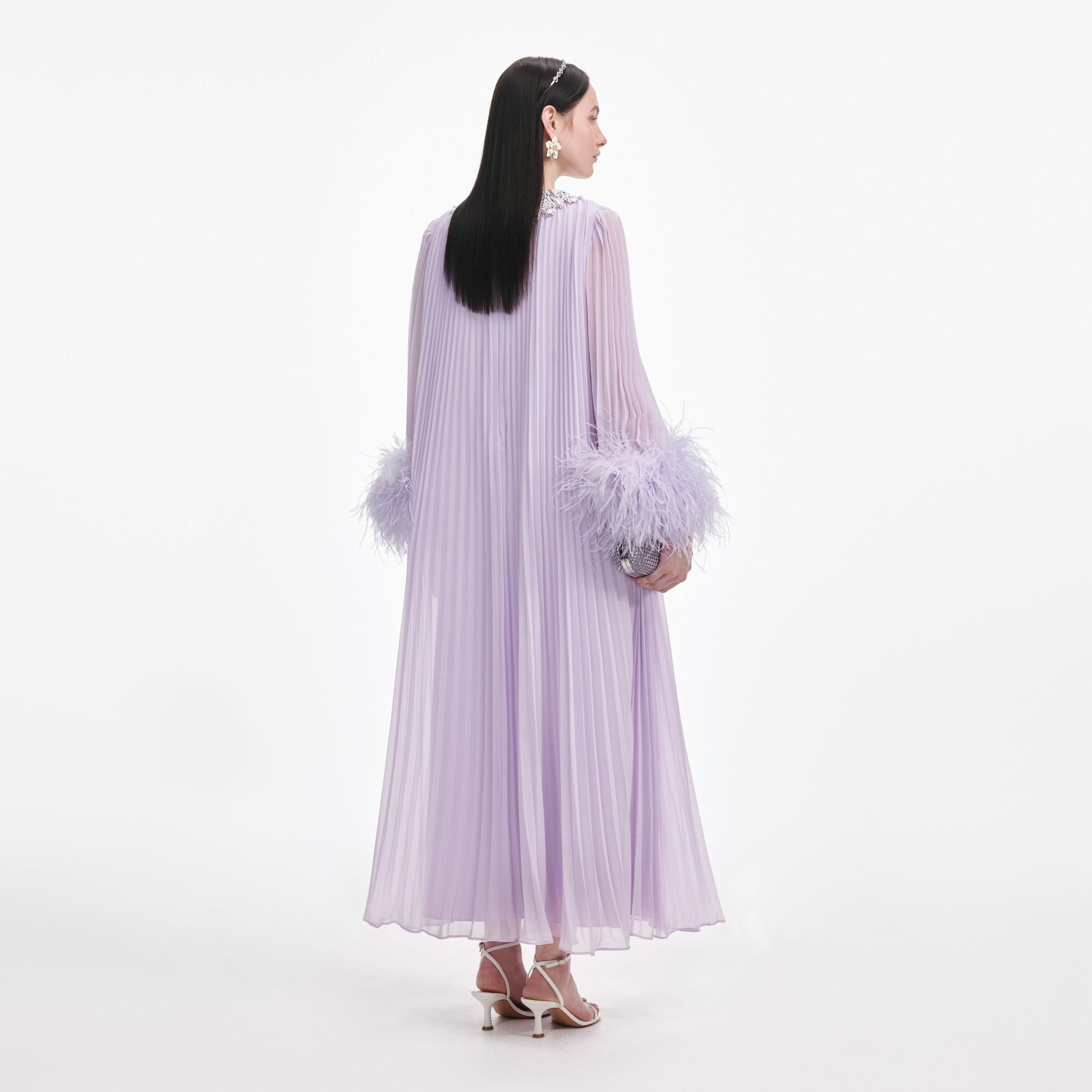 Lilac Chiffon Feather Midi Dress Product Image