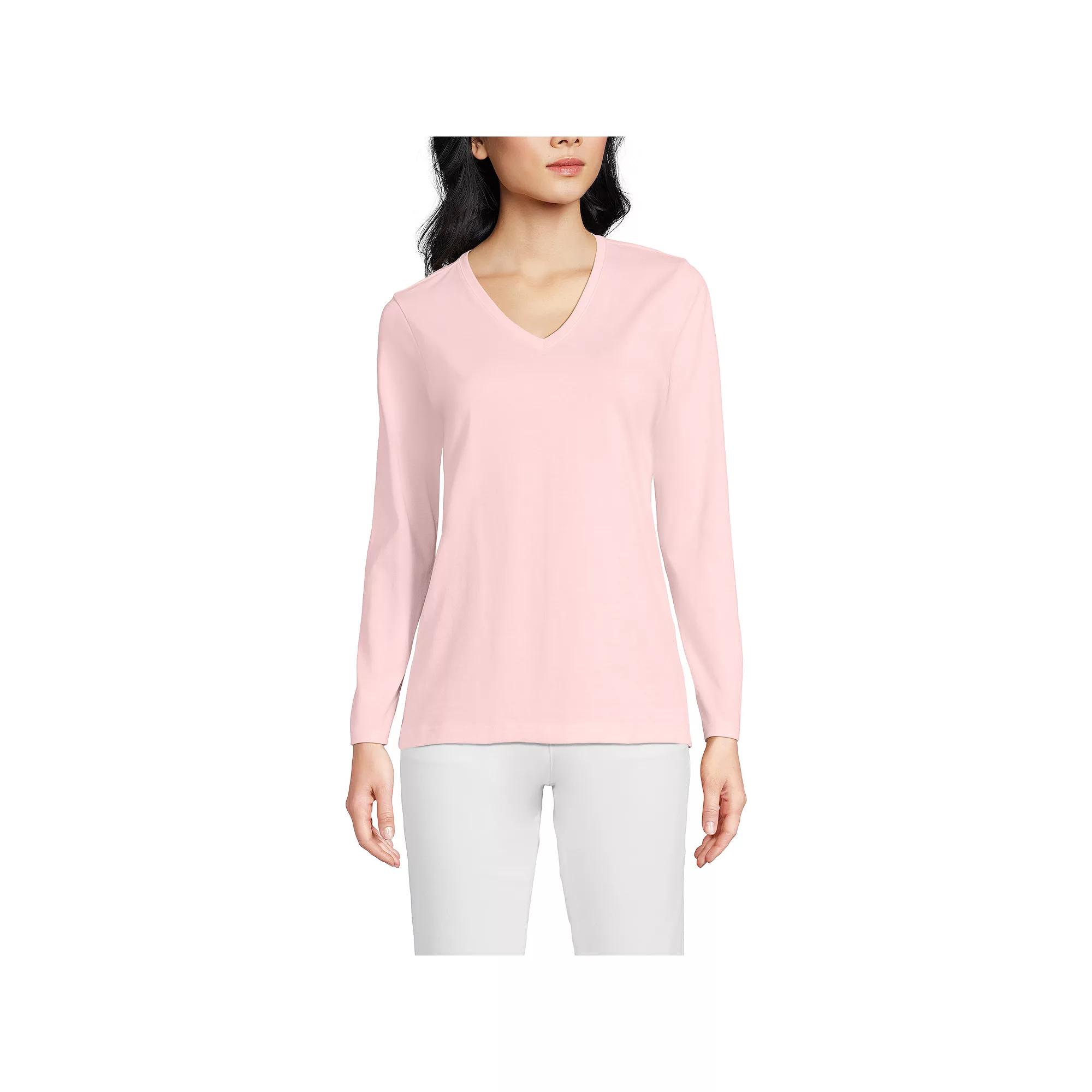 Women's Lands' End Relaxed-Fit Supima Long Sleeve Cotton V-Neck Tee,  Product Image