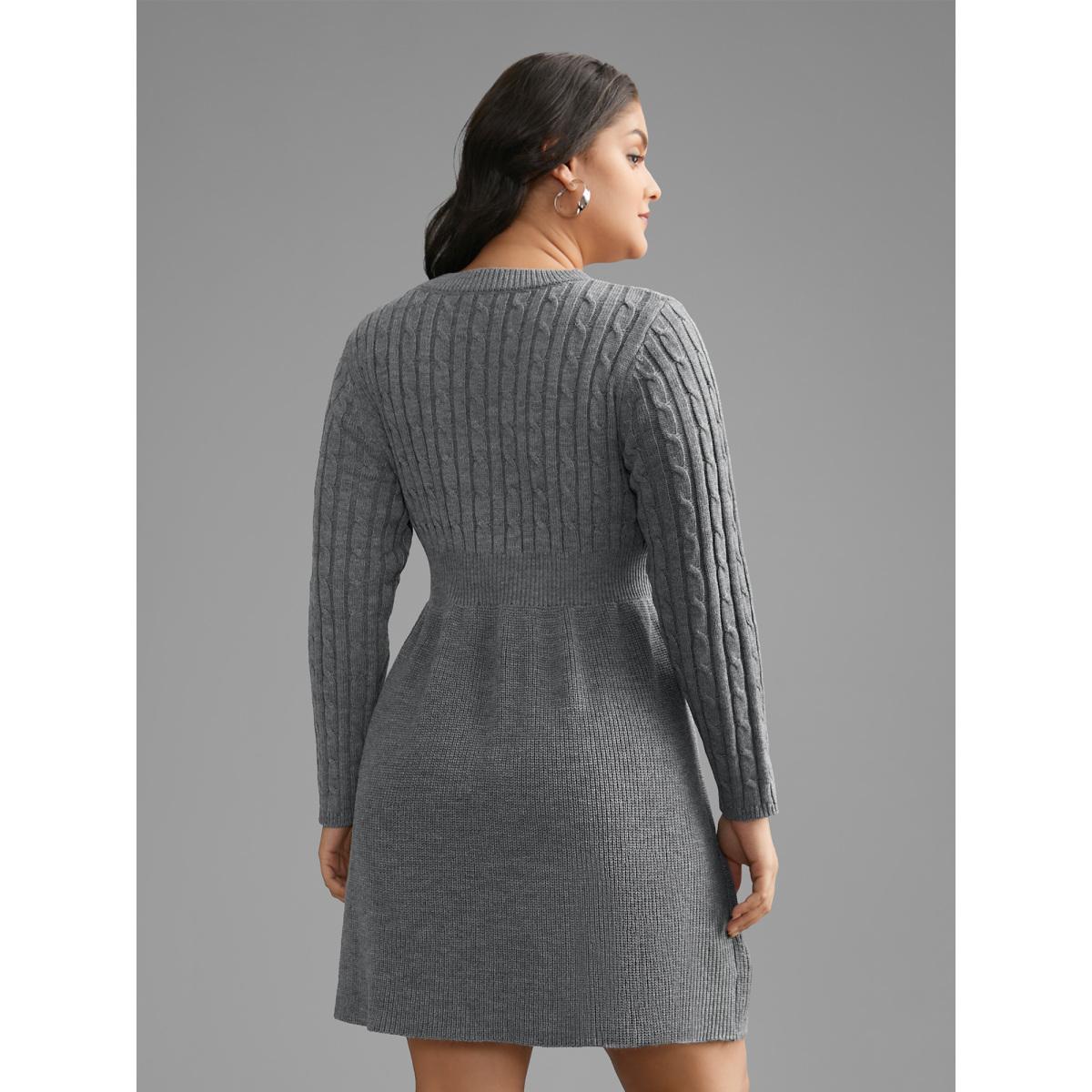 Plus Size Cable Knit Fit-and-Flare Midi Sweater Dress DarkGray Women Timeless Bodycon Long Sleeve Elegant Sweater Dresses BloomChic 10/M Product Image
