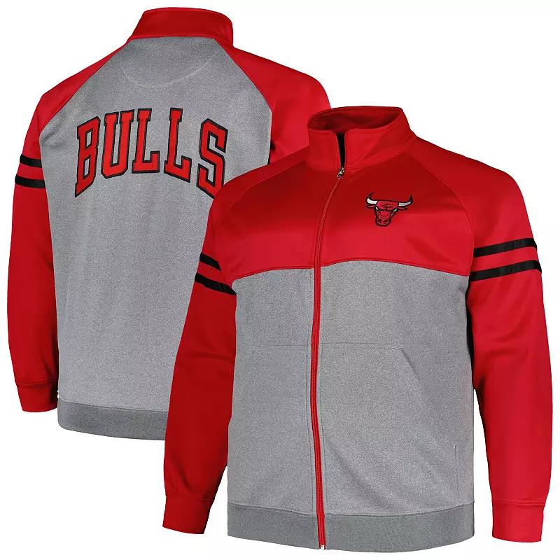Men's Fanatics Branded Red/Heather Gray Chicago Bulls Big & Tall Pieced Stripe Raglan Full-Zip Track Jacket, Size: 2XB Product Image