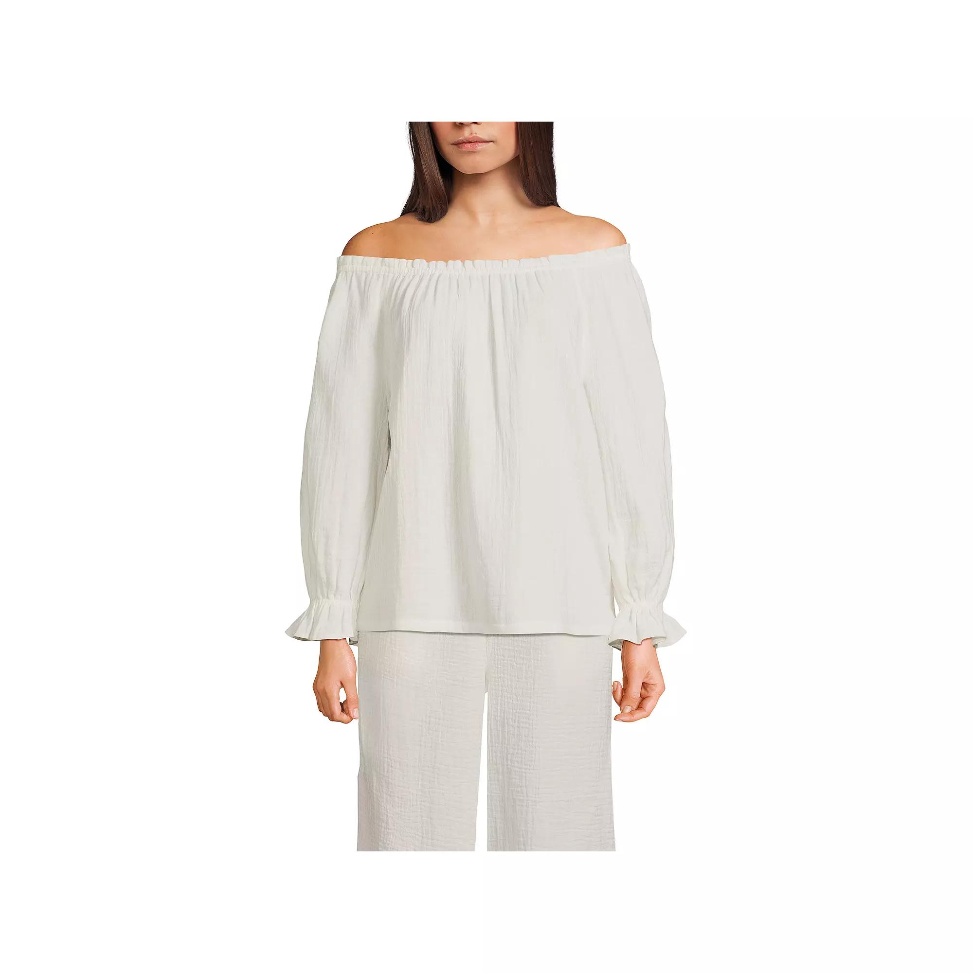 Women's Lands' End Gauze 3/4-Sleeve Off Shoulder Blouse,  Product Image