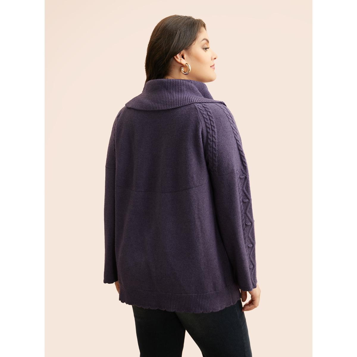 Plus Size Turtleneck Texture Cable Knit Pullover Eggplant Women Leisure Long Sleeve Turtleneck Casual Pullovers BloomChic 12/L Product Image