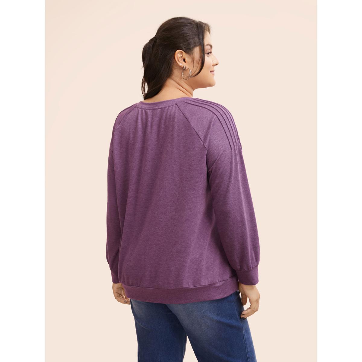 Plus Size Solid Heather Raglan Sleeve Pleated Sweatshirt Women Deeppurplered Casual Pleated Round Neck Everyday Sweatshirts BloomChic 14-16/1X Product Image