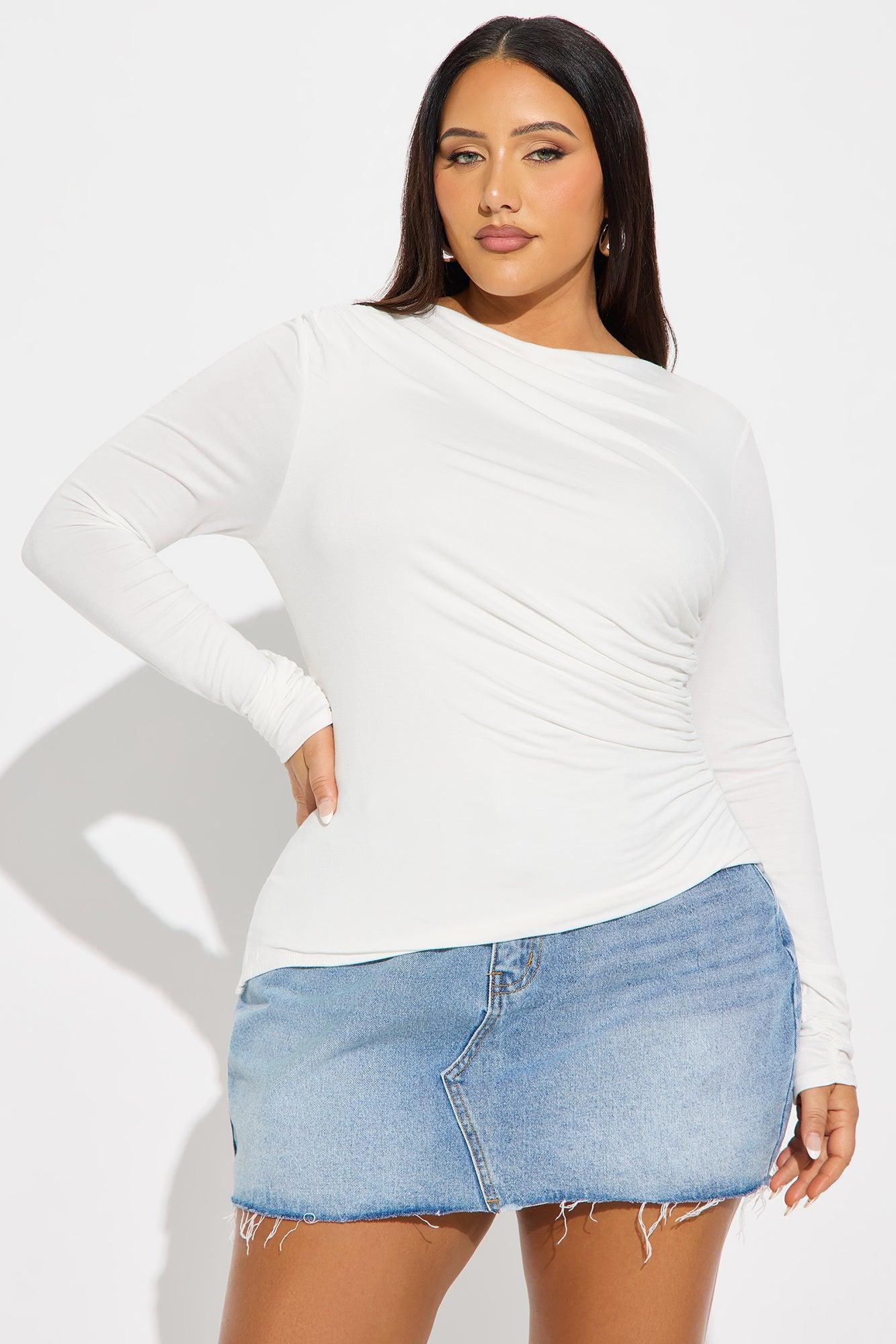 Kass Asymmetrical Long Sleeve Ruched Top - White Female Product Image