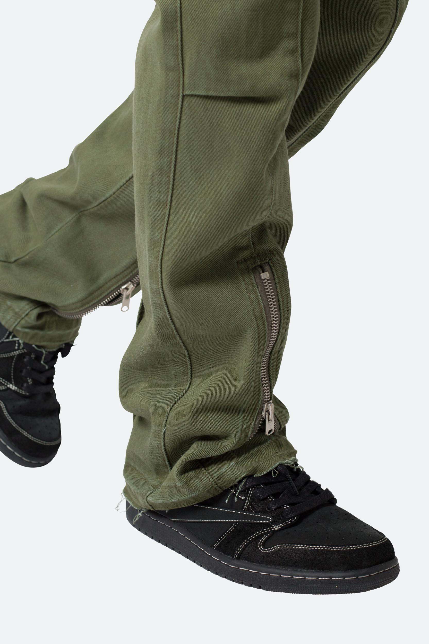 Front Zip Flare Cargo Pants - Olive Product Image