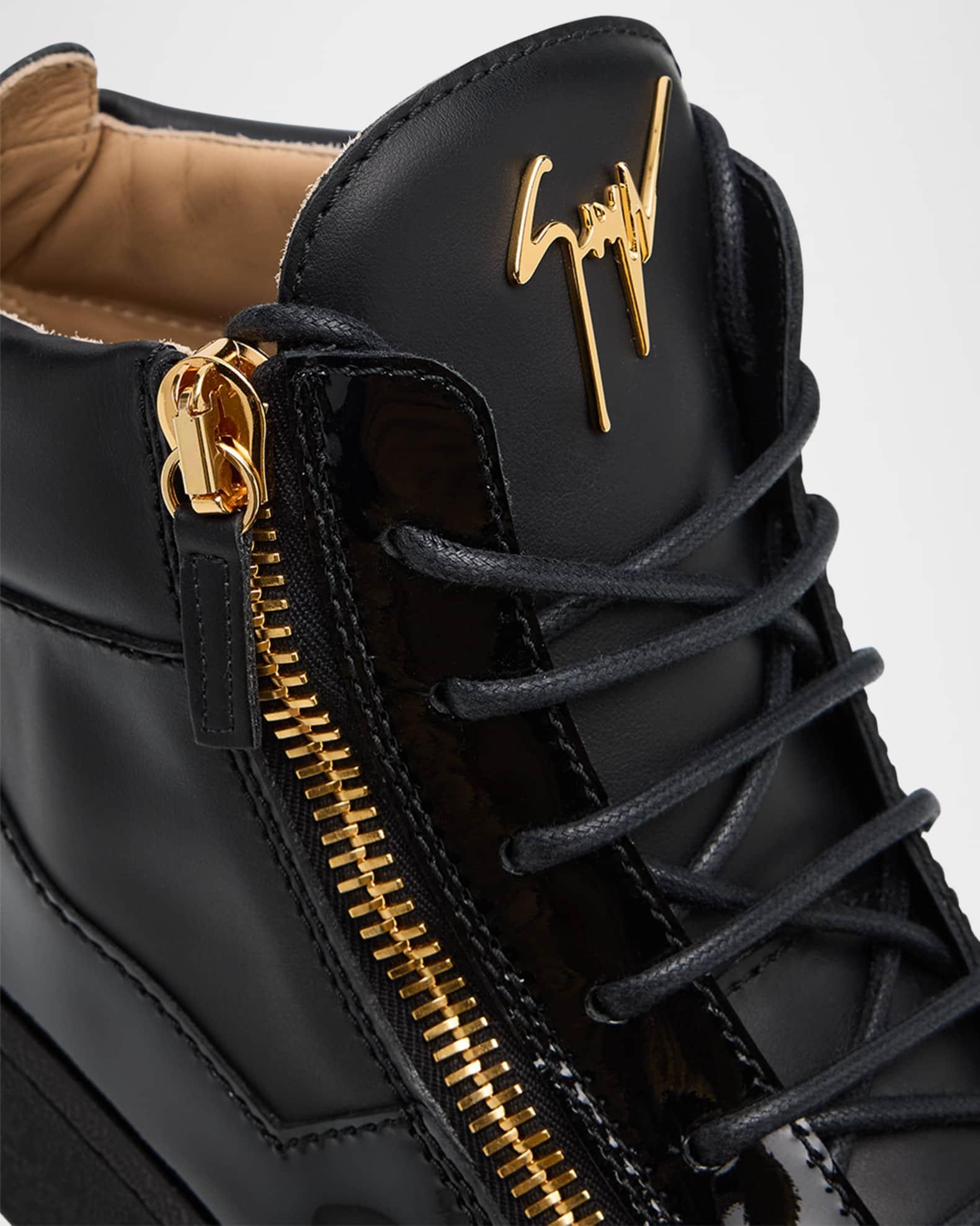 Men's Mixed-Leather Mid-Top Sneakers Product Image