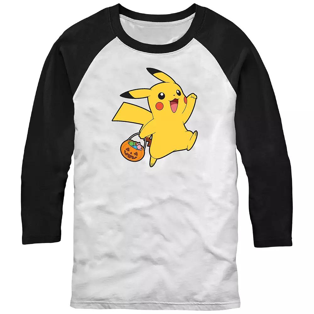 Men's Pokemon Happy Pikachu Trick Or Treat Raglan Tee, Size: XXL, White Black Product Image
