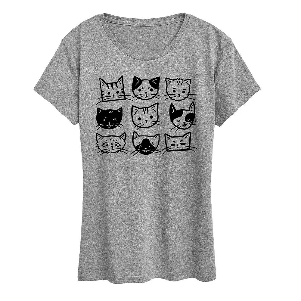 Plus Cat Faces Grid Graphic Tee, Women's,  Product Image
