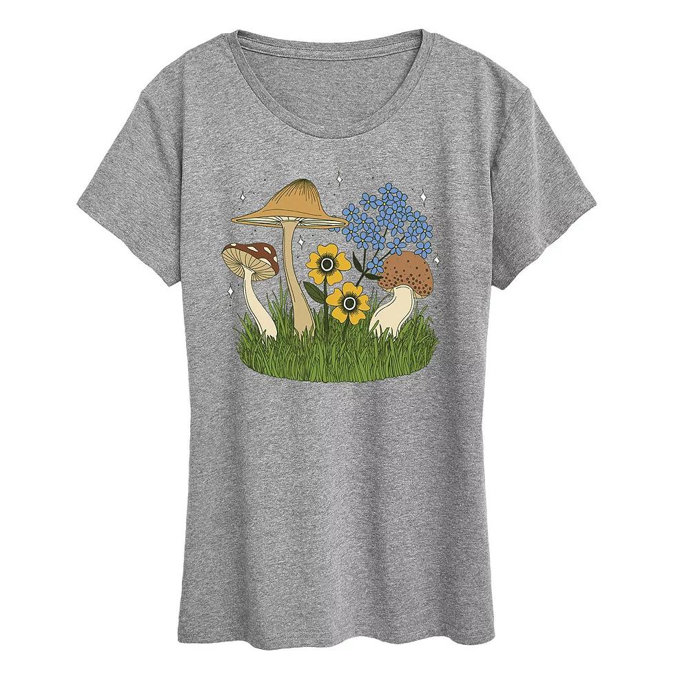 Women's Colorful Mushrooms and Flowers Graphic Tee, Girl's,  Product Image