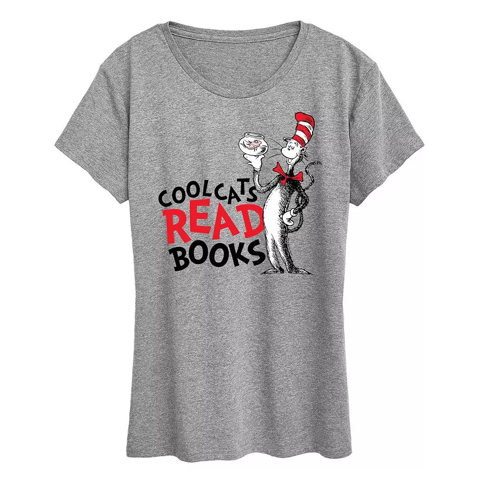 Womens Dr. Seuss Cool Cats Read Books Graphic Tee Grey Gray Product Image