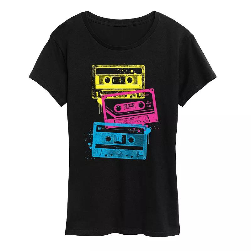 Women's Grunge Cassette Tapes Graphic Tee,  Product Image