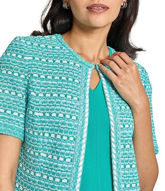 Ming Wang Multi-Stitch Knit Crew Neck Short Sleeve Tailored Jacket Product Image