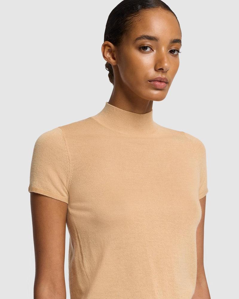 Cashmere Mock Neck Short Sleeve Sweater Product Image