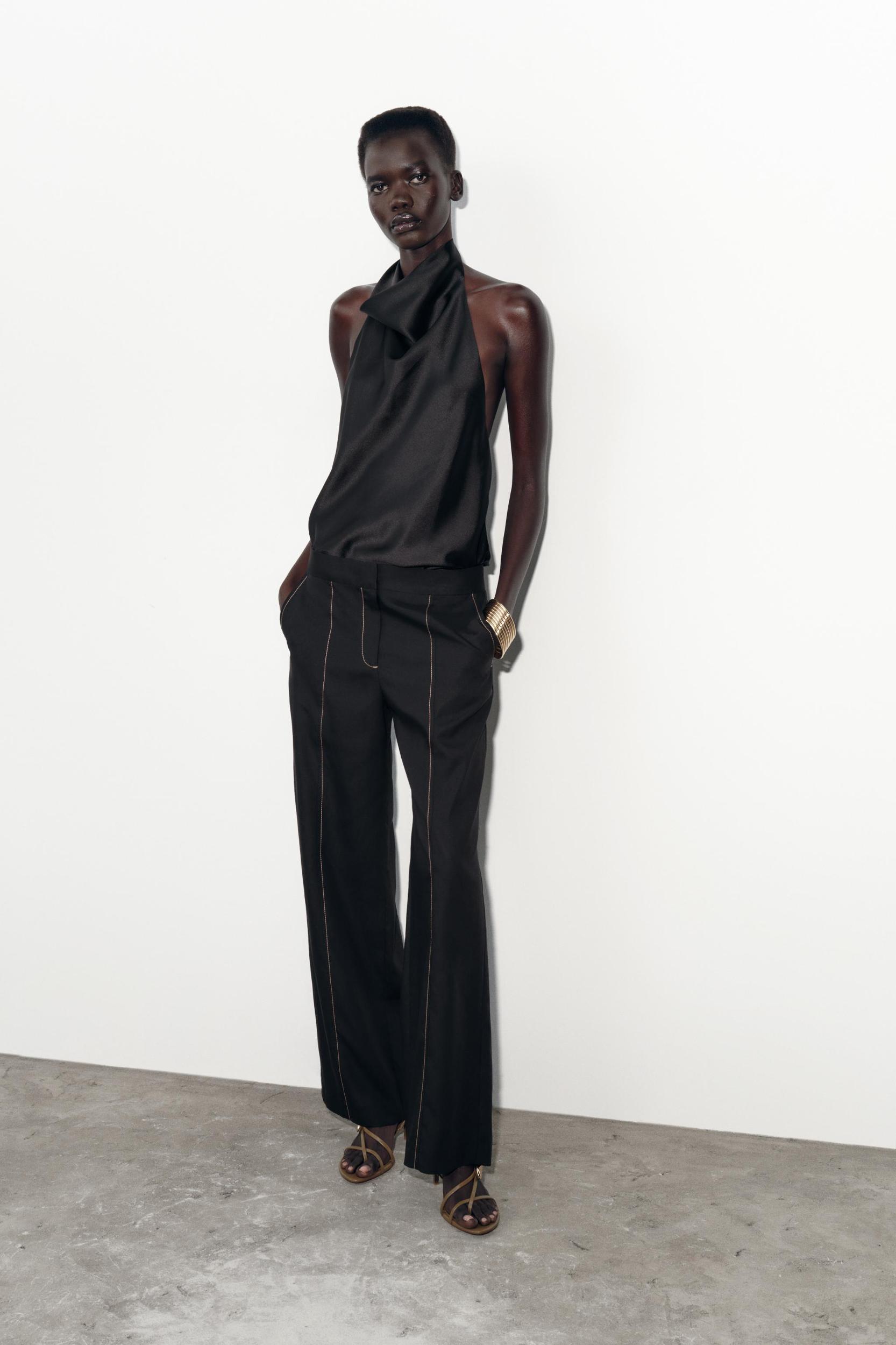 STRAIGHT LEG PANTS WITH CONTRASTING TOPSTITCHING Product Image