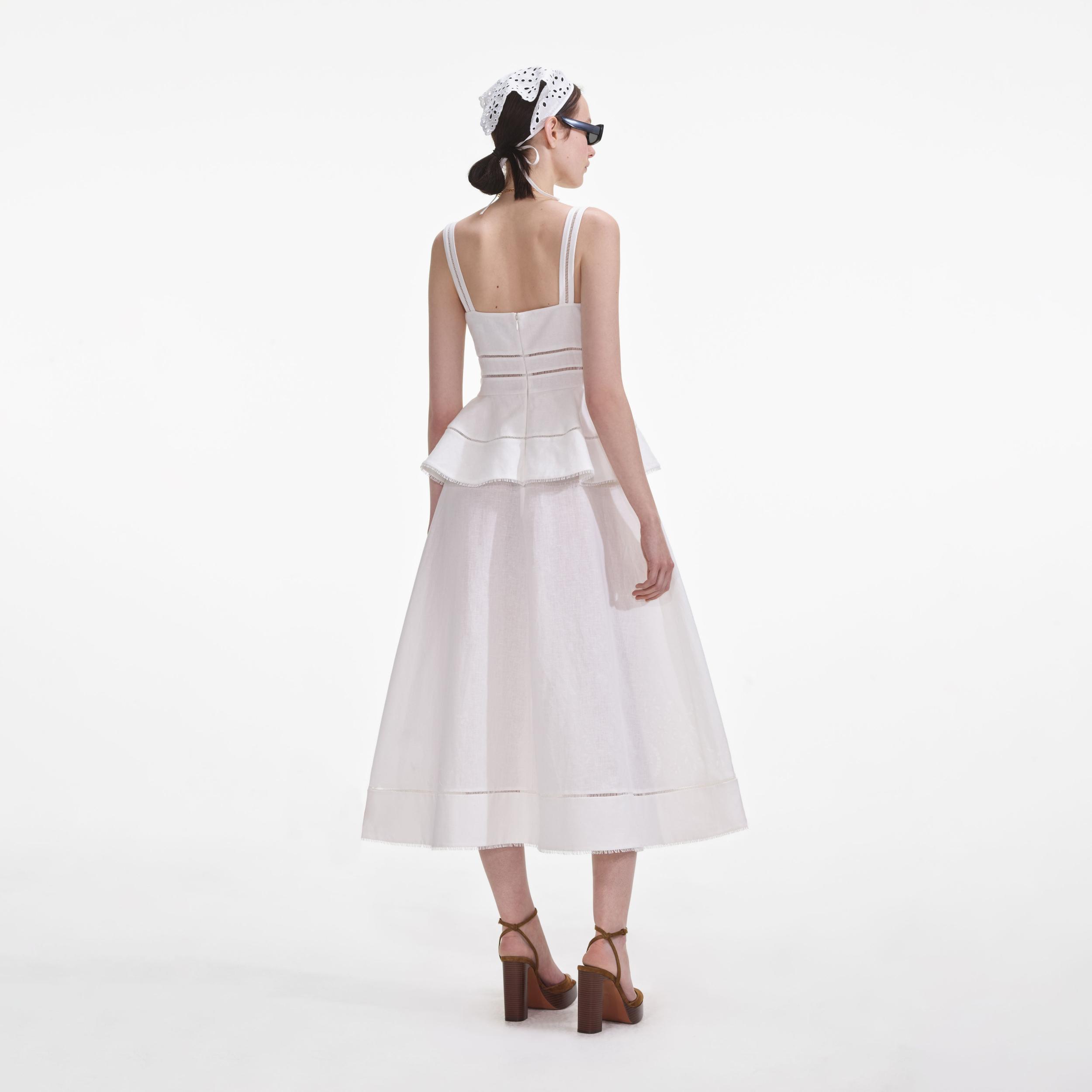 Cream Linen Peplum Midi Dress Product Image