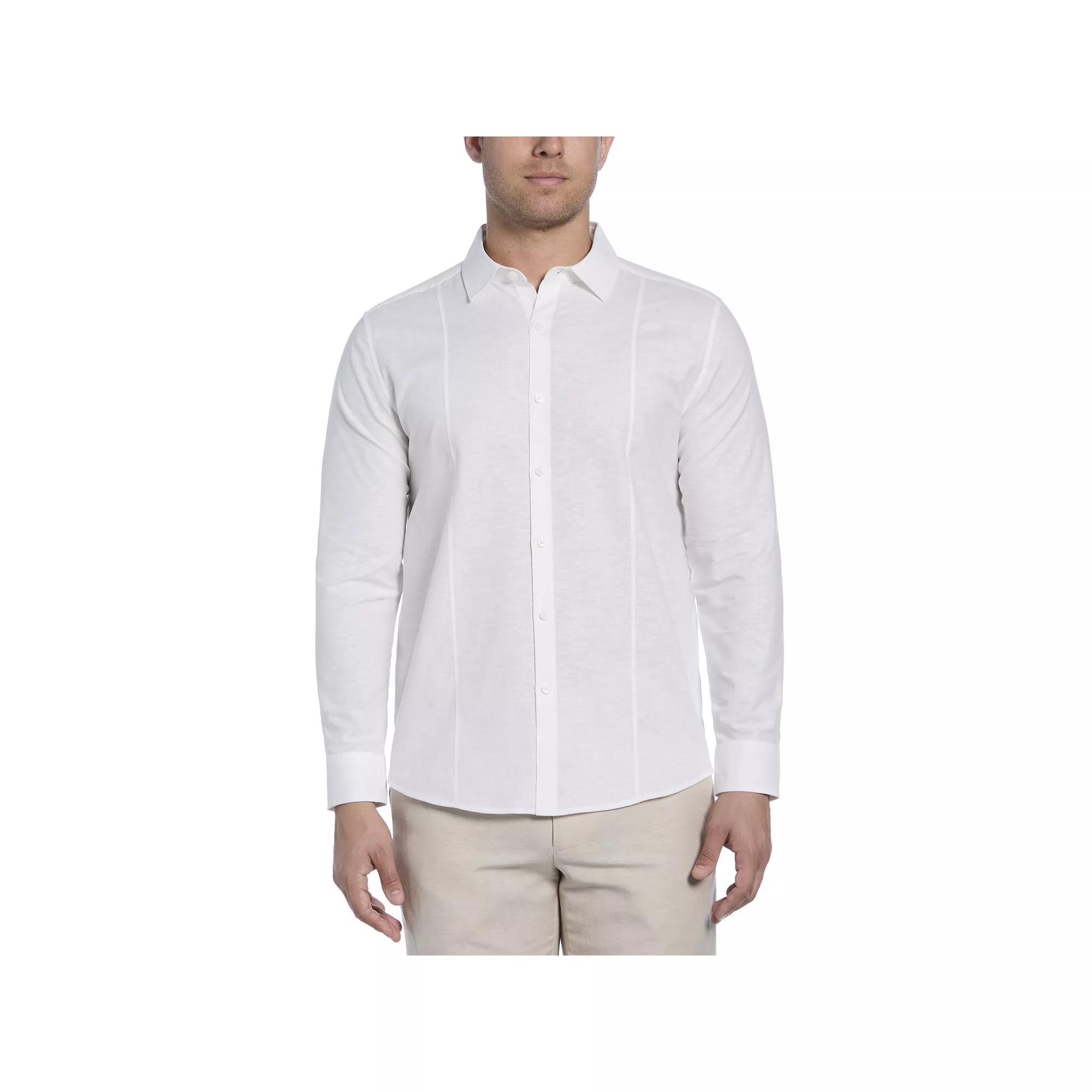Men's Cubavera Linen Blend Tuck Panel Long Sleeve Button-Down Shirt,  Product Image