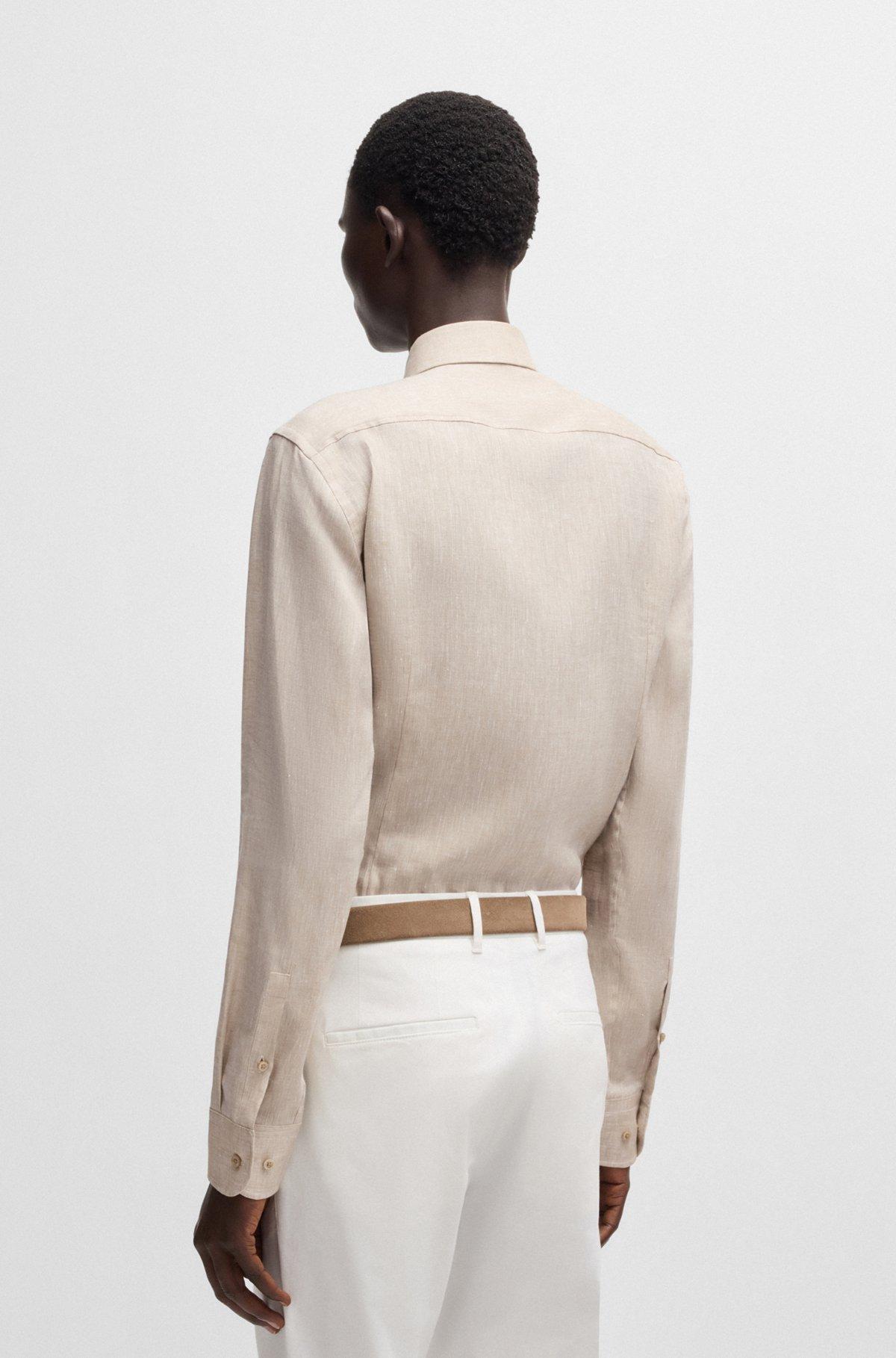 BOSS - Slim-fit shirt in Italian-made linen - Light Beige Product Image
